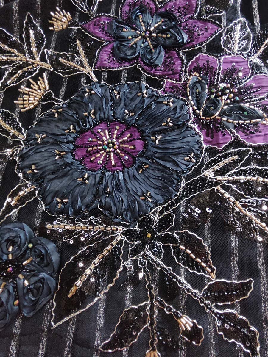 Black Velvet Maxi Jalabiya with Floral Embroidery