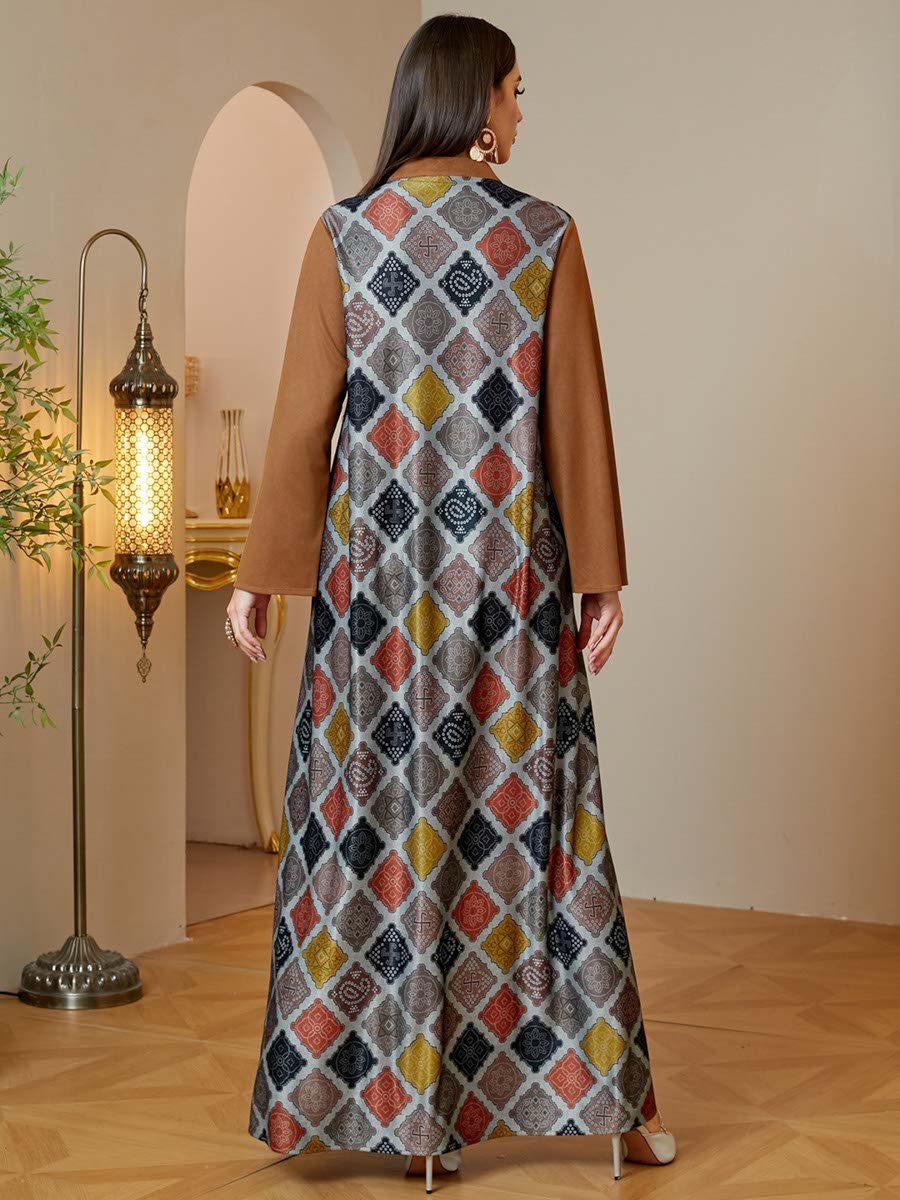 Coffee Brown Embroidered Maxi Jalabiya Dress for Women