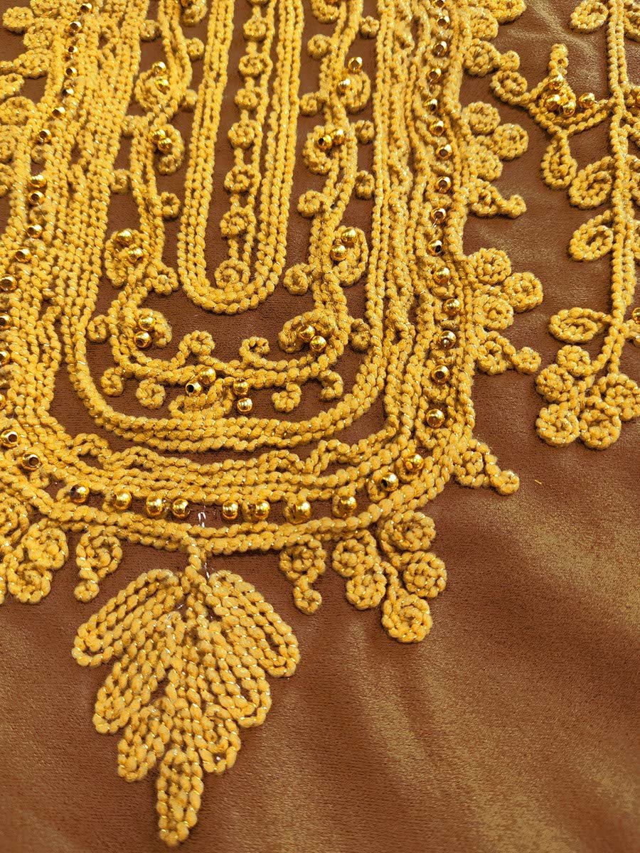 Coffee Brown Embroidered Maxi Jalabiya Dress for Women