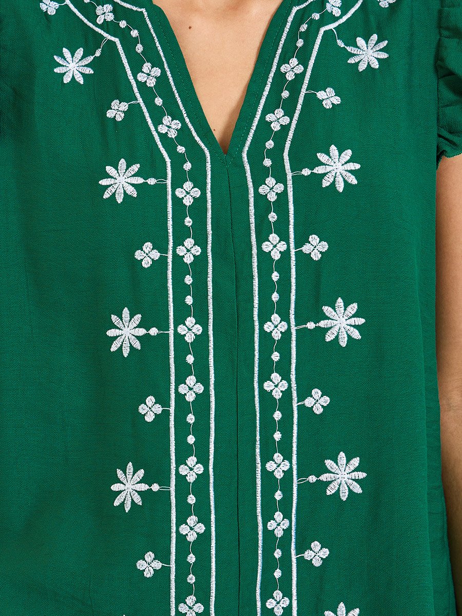 Green Embroidered Sleeveless Blouse