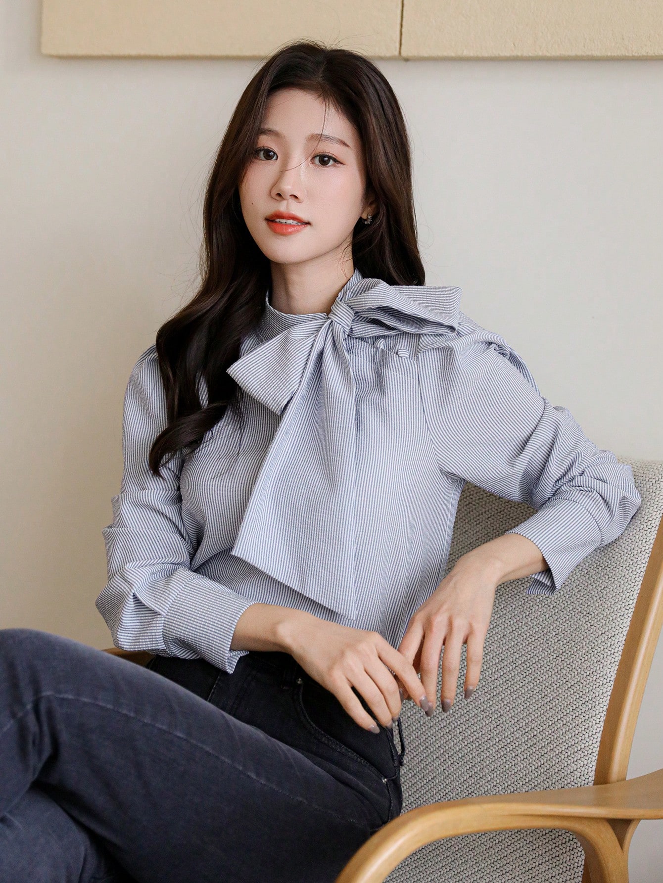 Blue Striped Long-Sleeve Blouse