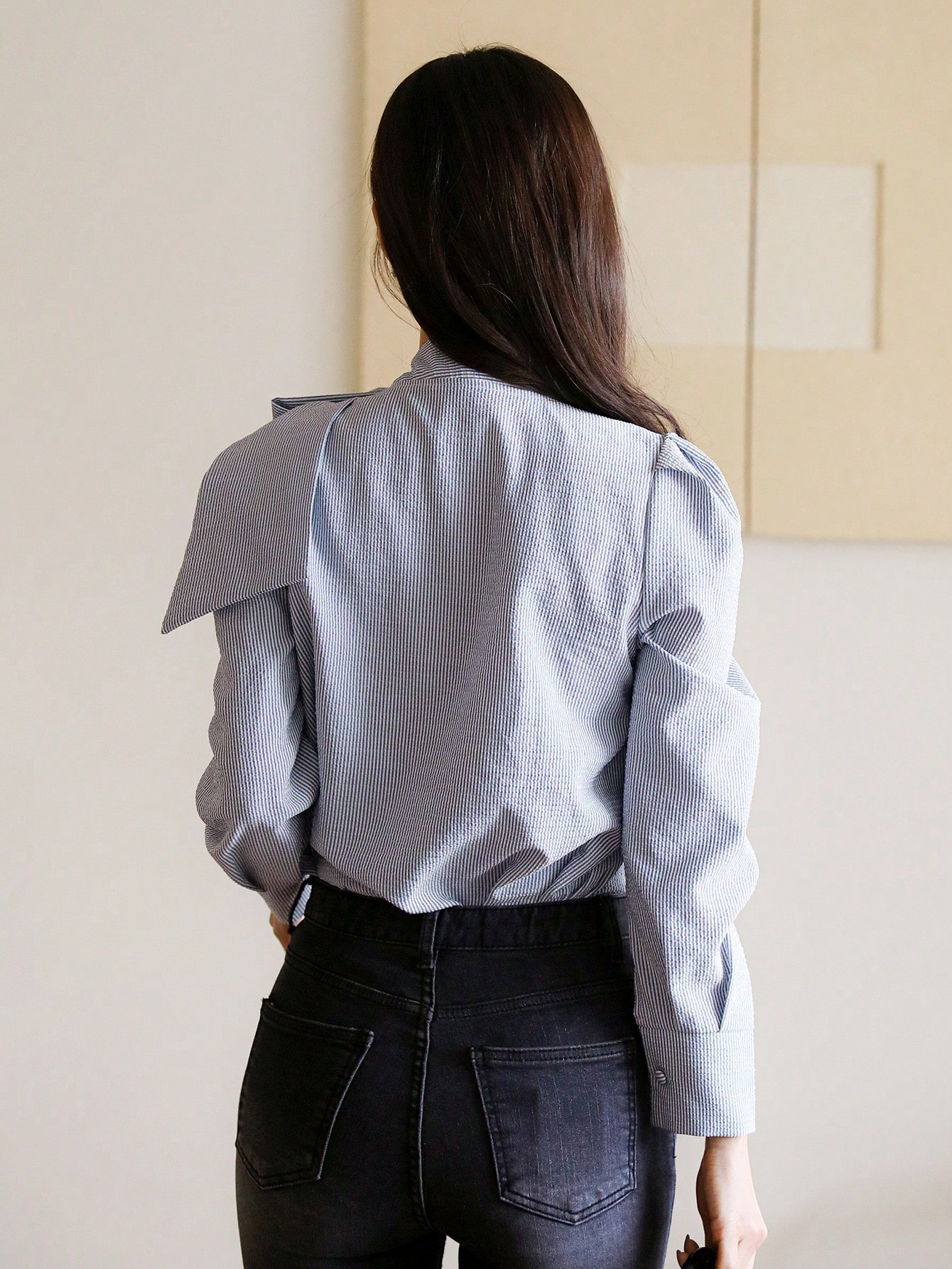 Blue Striped Long-Sleeve Blouse