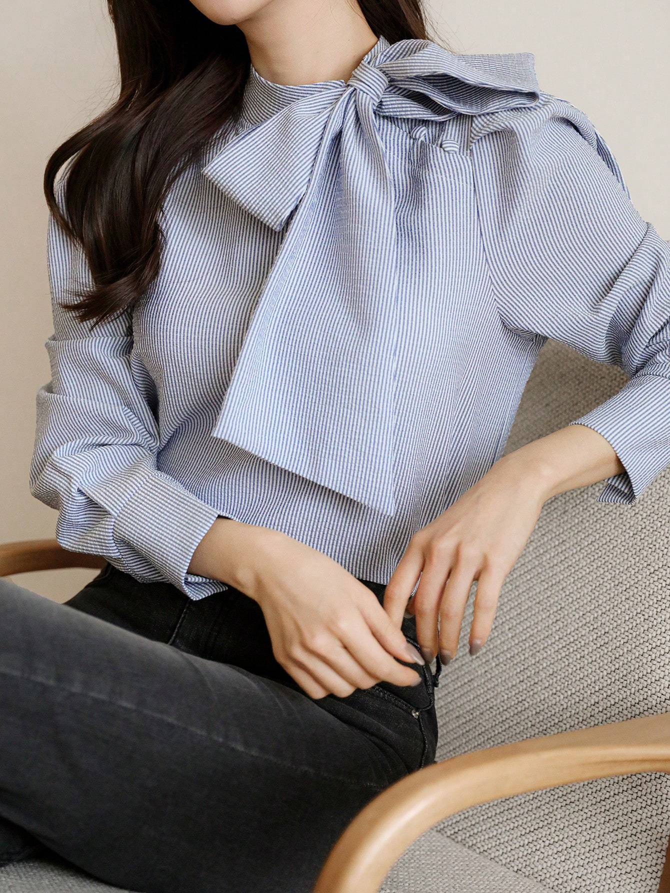 Blue Striped Long-Sleeve Blouse