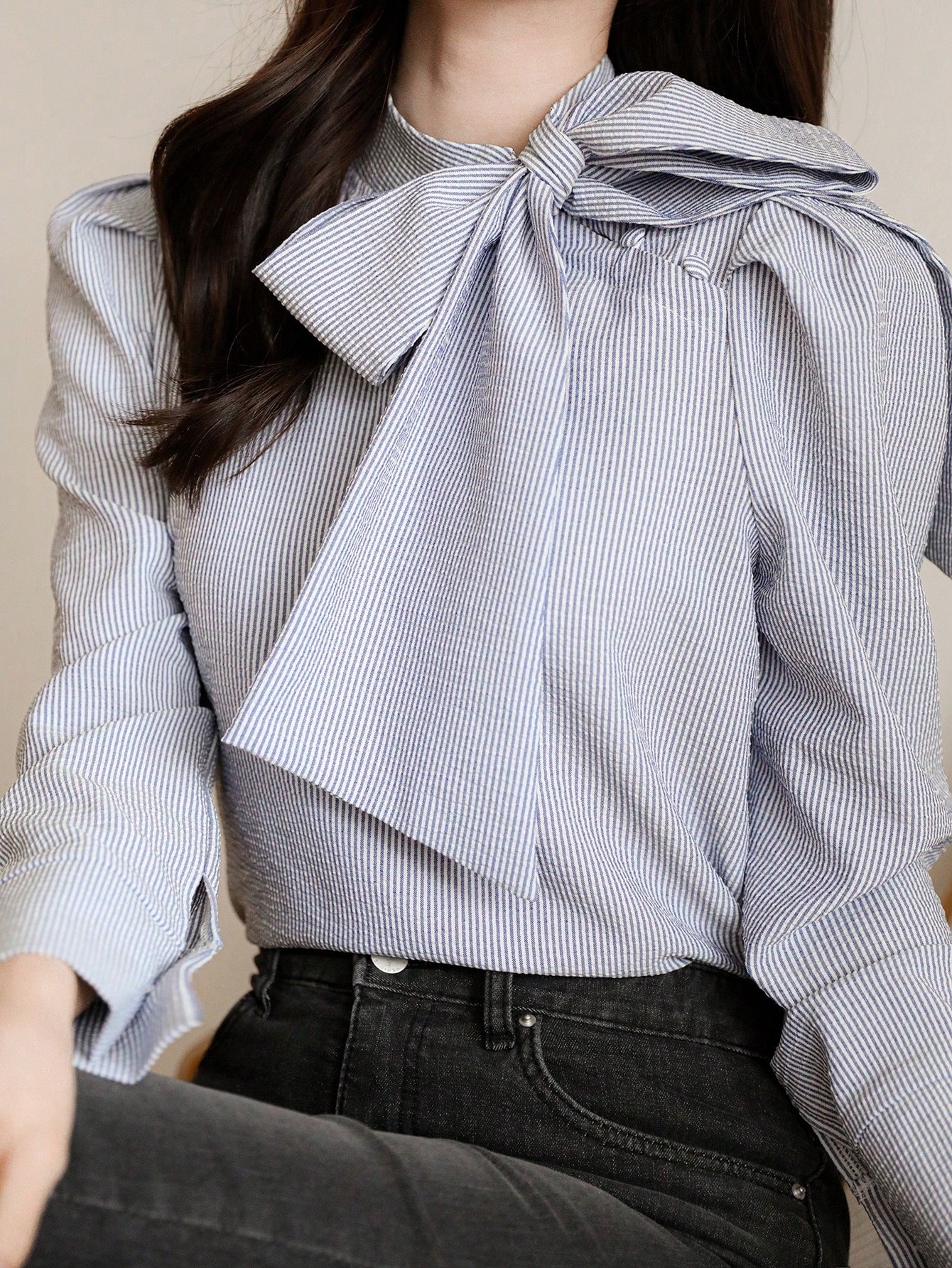Blue Striped Long-Sleeve Blouse