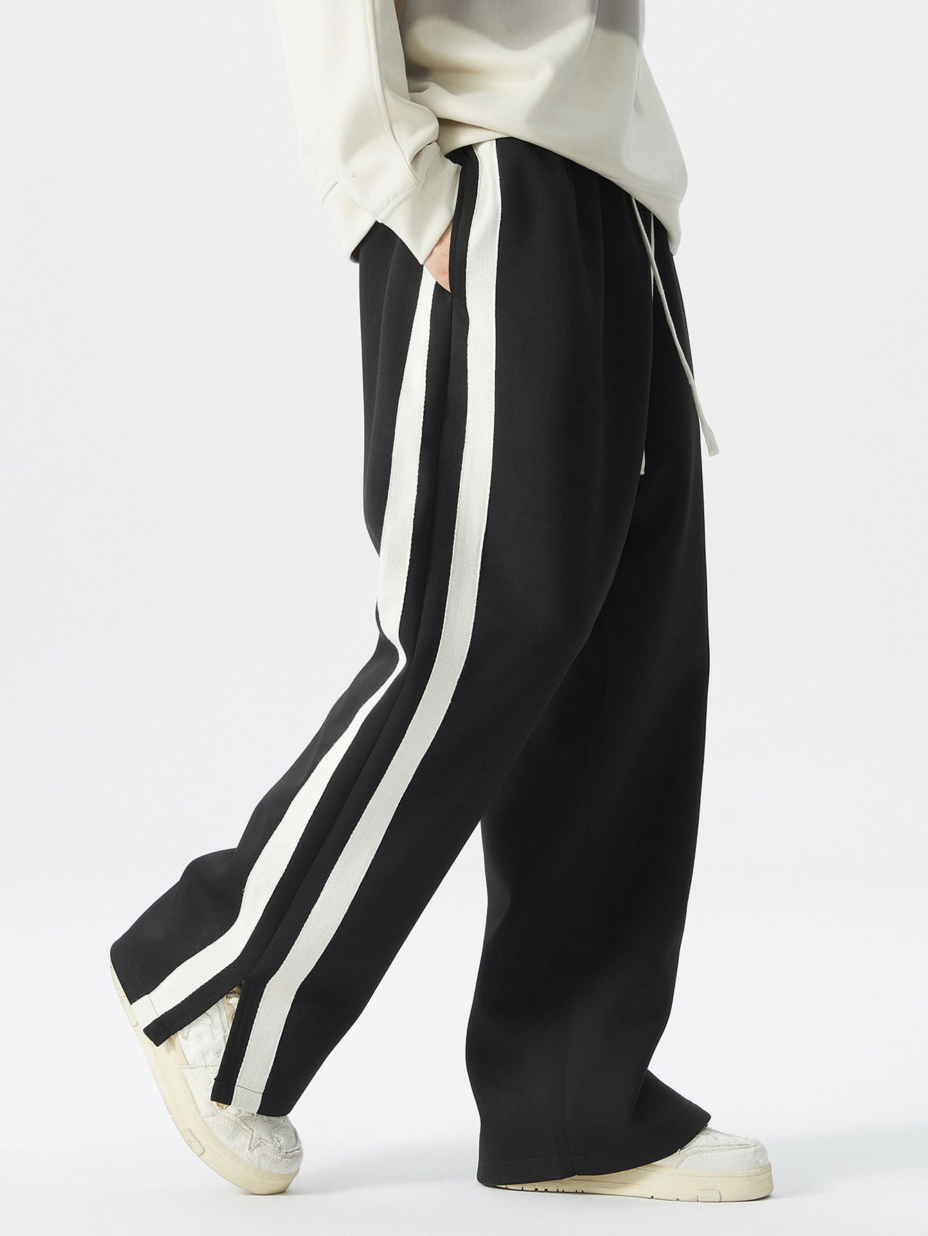 Black Side Stripe Straight Leg Trousers