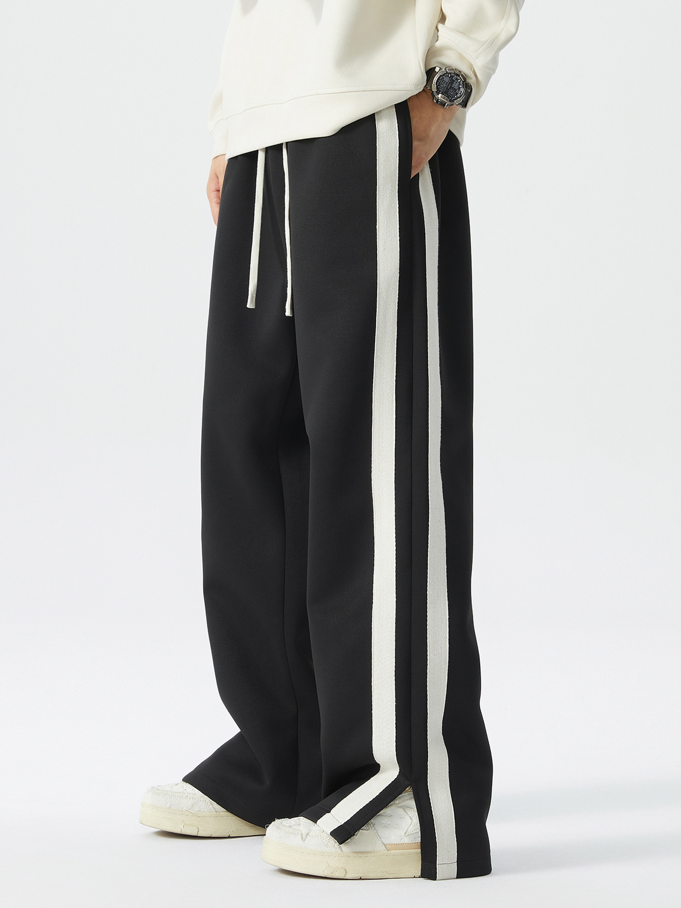 Black Side Stripe Straight Leg Trousers