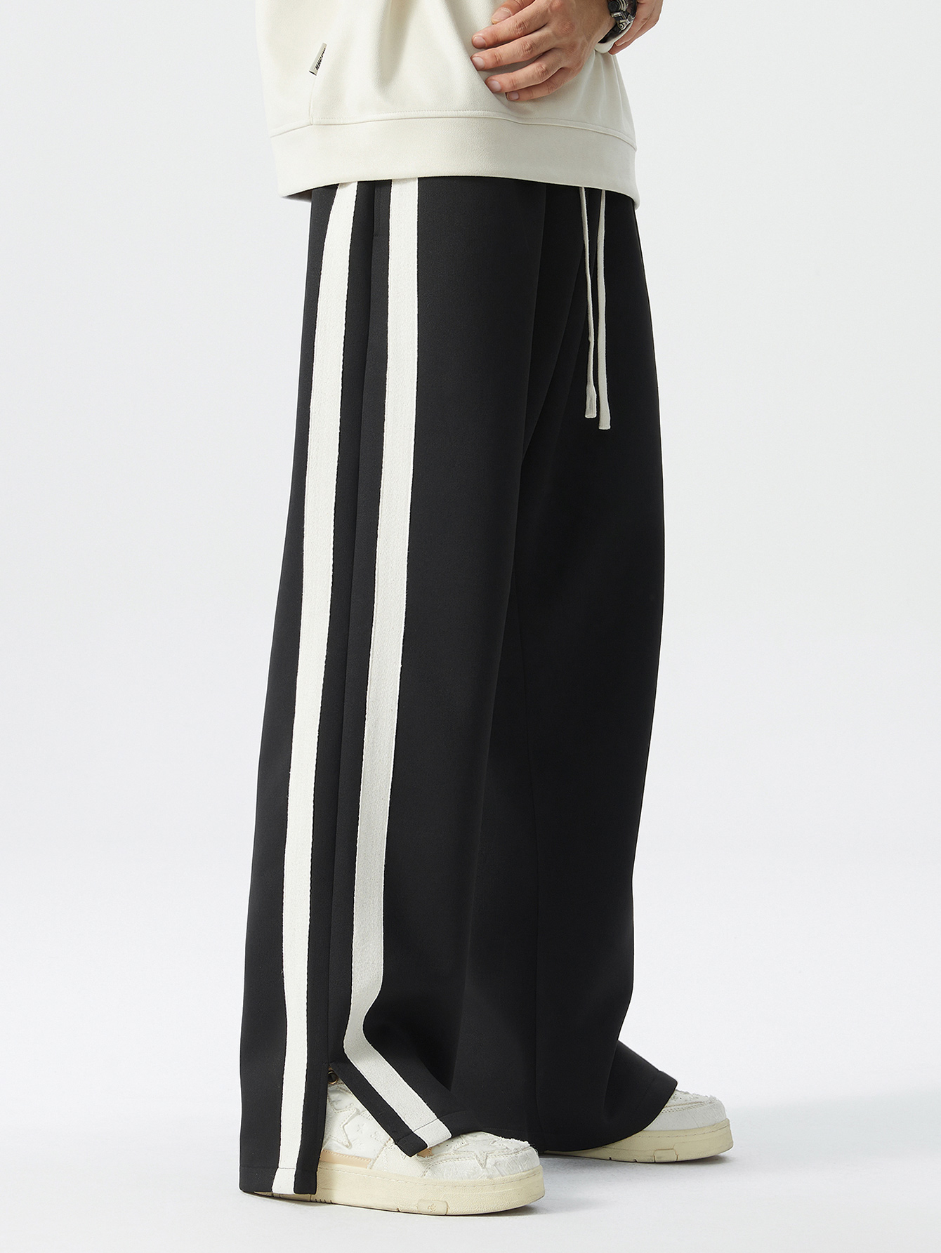 Black Side Stripe Straight Leg Trousers