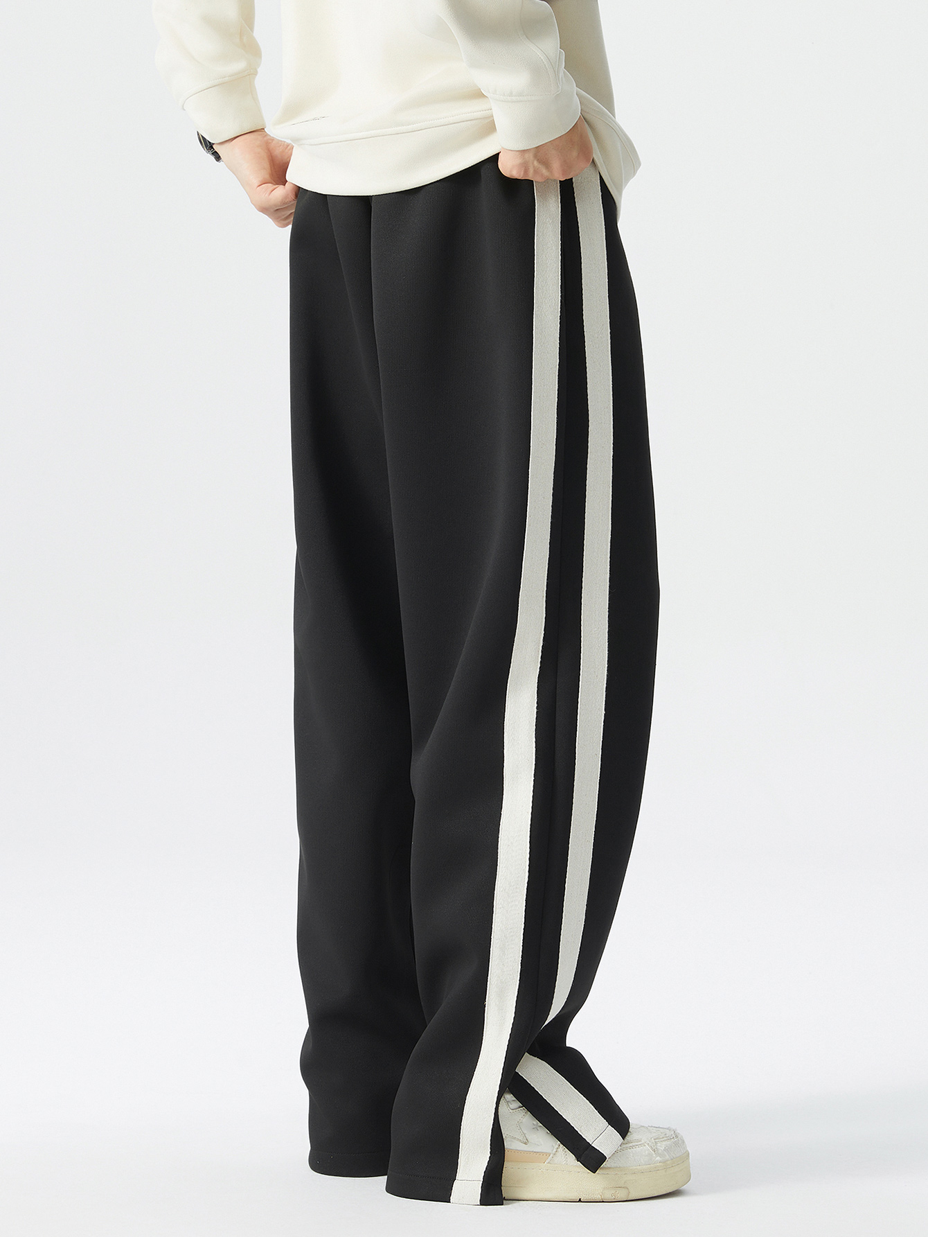 Black Side Stripe Straight Leg Trousers
