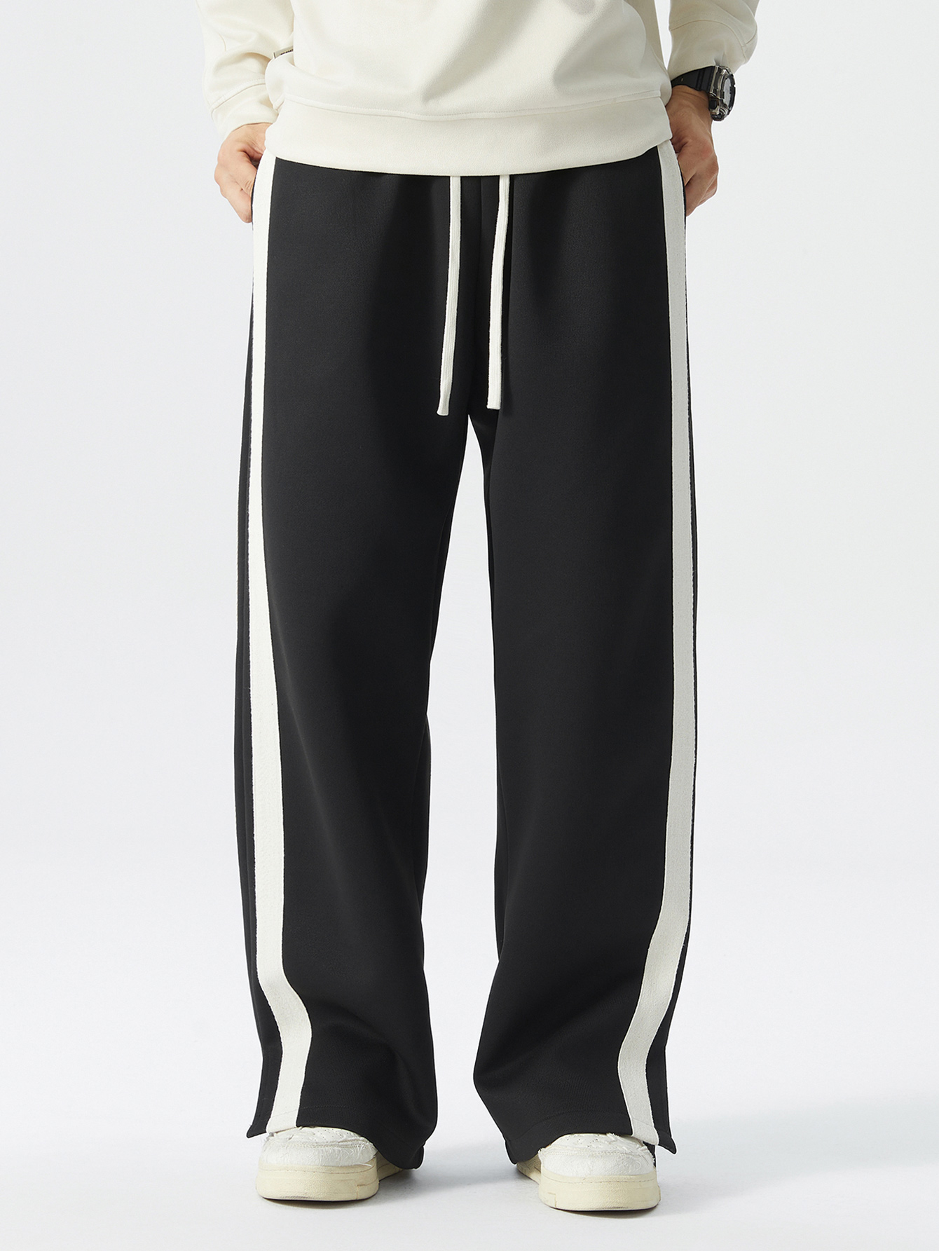 Black Side Stripe Straight Leg Trousers