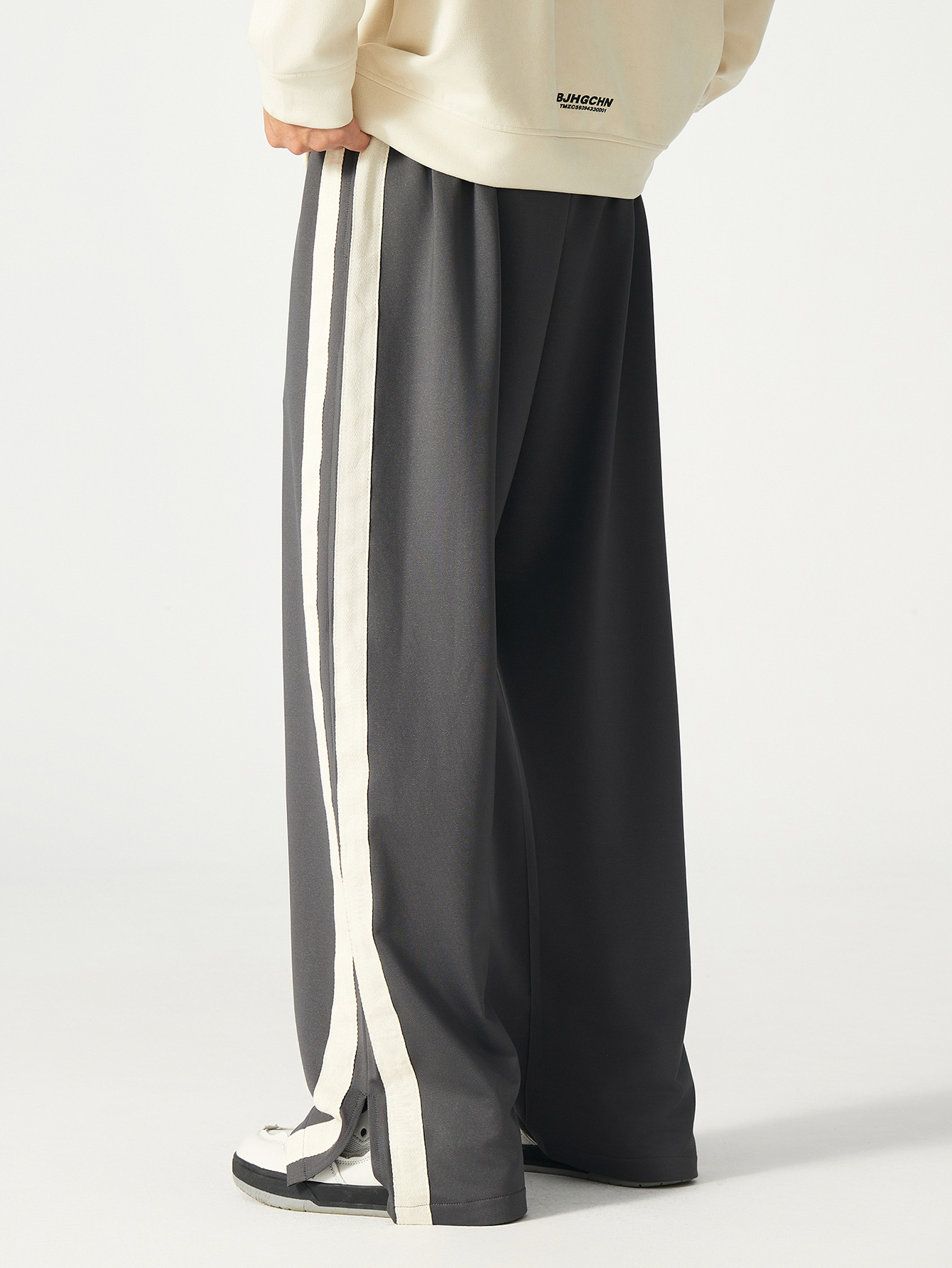 Plus Size Grey Straight Leg Track Pants with Side Stripe