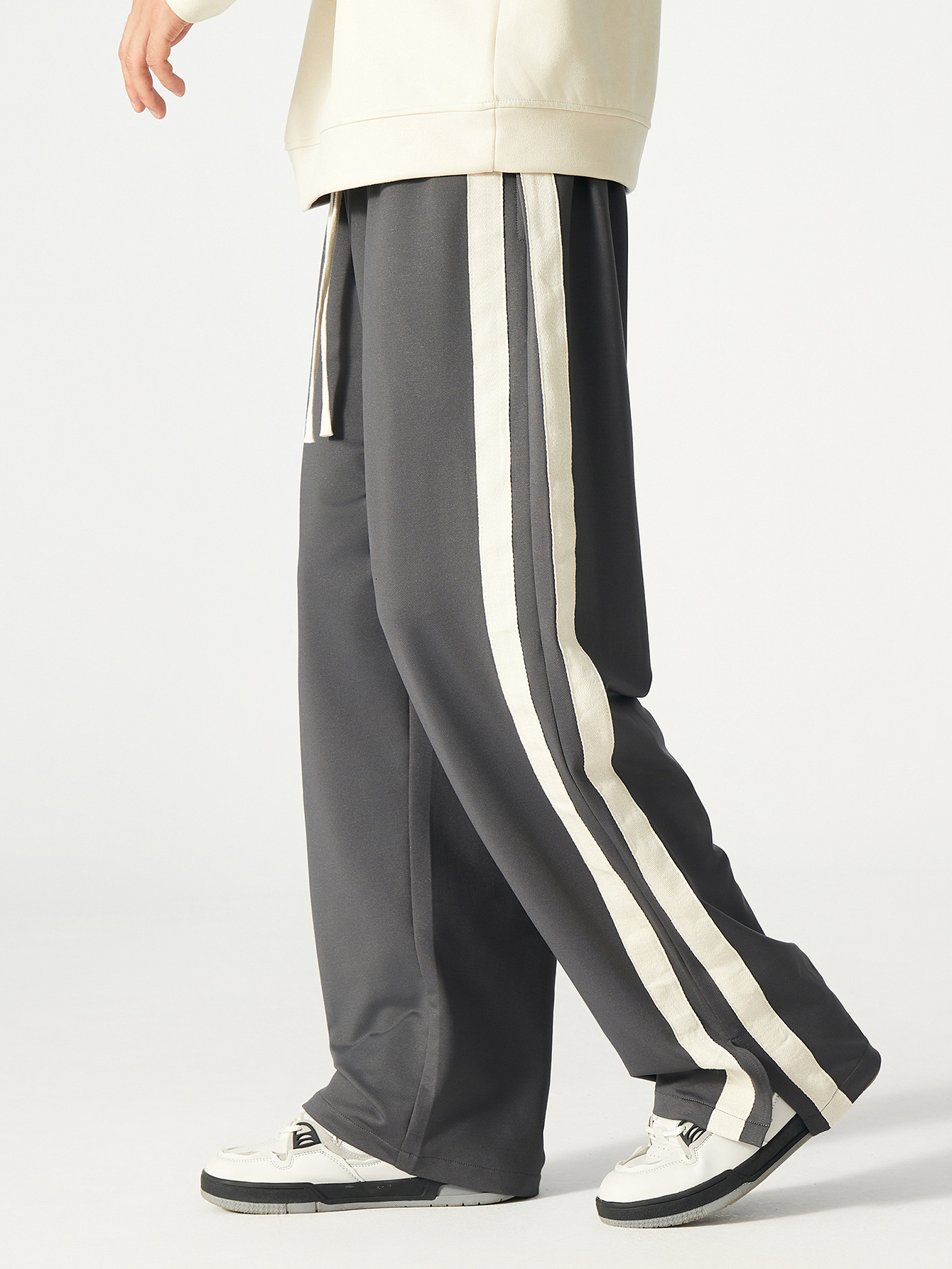 Plus Size Grey Straight Leg Track Pants with Side Stripe