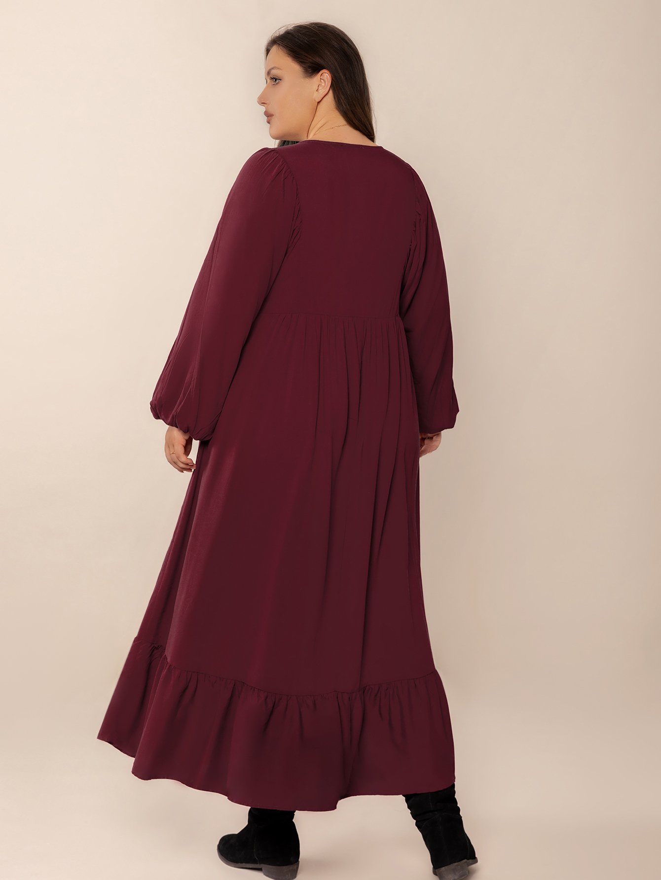 Burgundy A-Line Maxi Dress for Plus Size Women