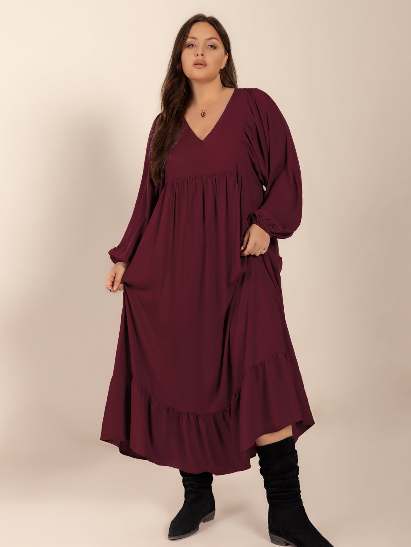 Burgundy A-Line Maxi Dress for Plus Size Women