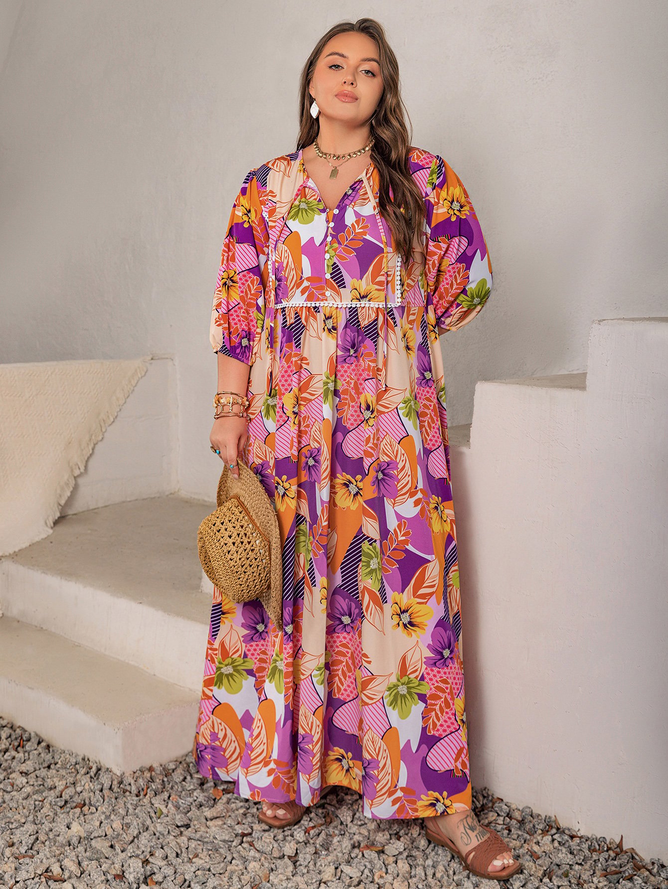 Floral A-Line Maxi Dress for Plus Size Women