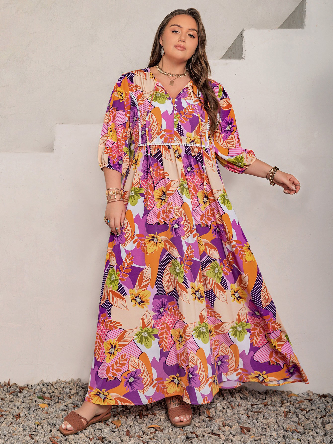 Floral A-Line Maxi Dress for Plus Size Women