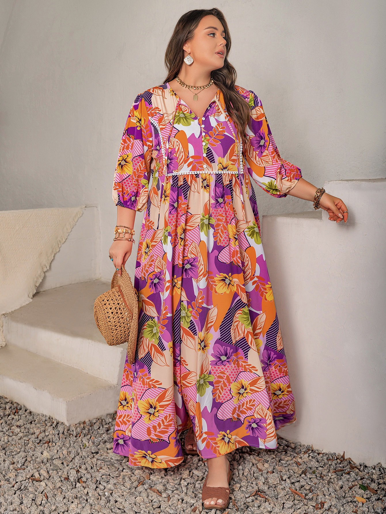 Floral A-Line Maxi Dress for Plus Size Women