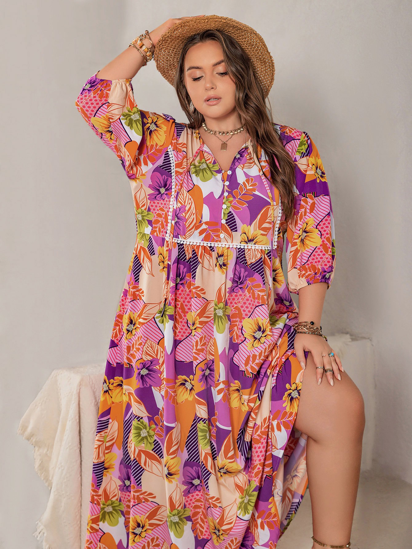 Floral A-Line Maxi Dress for Plus Size Women