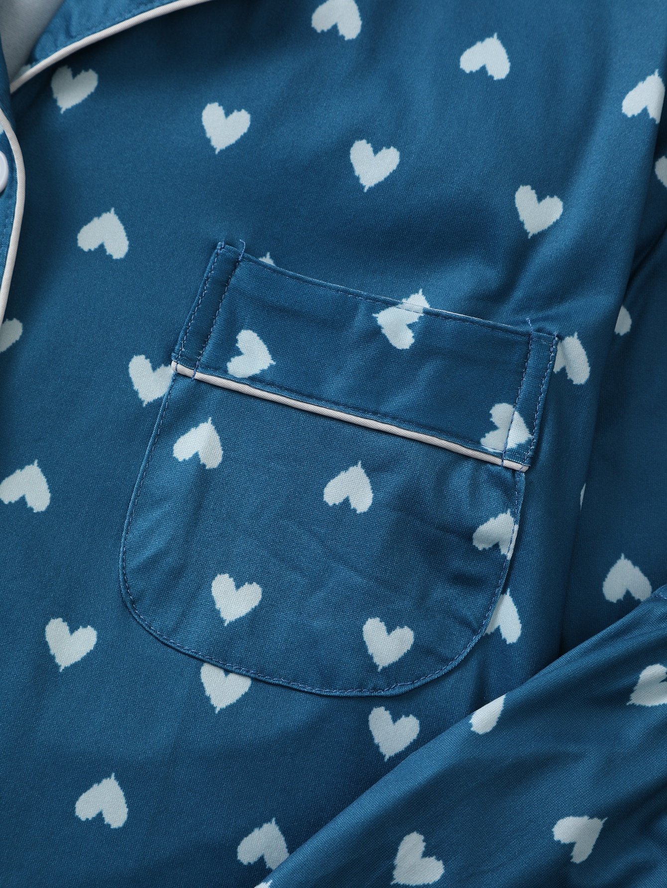 Blue Heart Print Long Sleeve Shirt and Pants Pyjama set