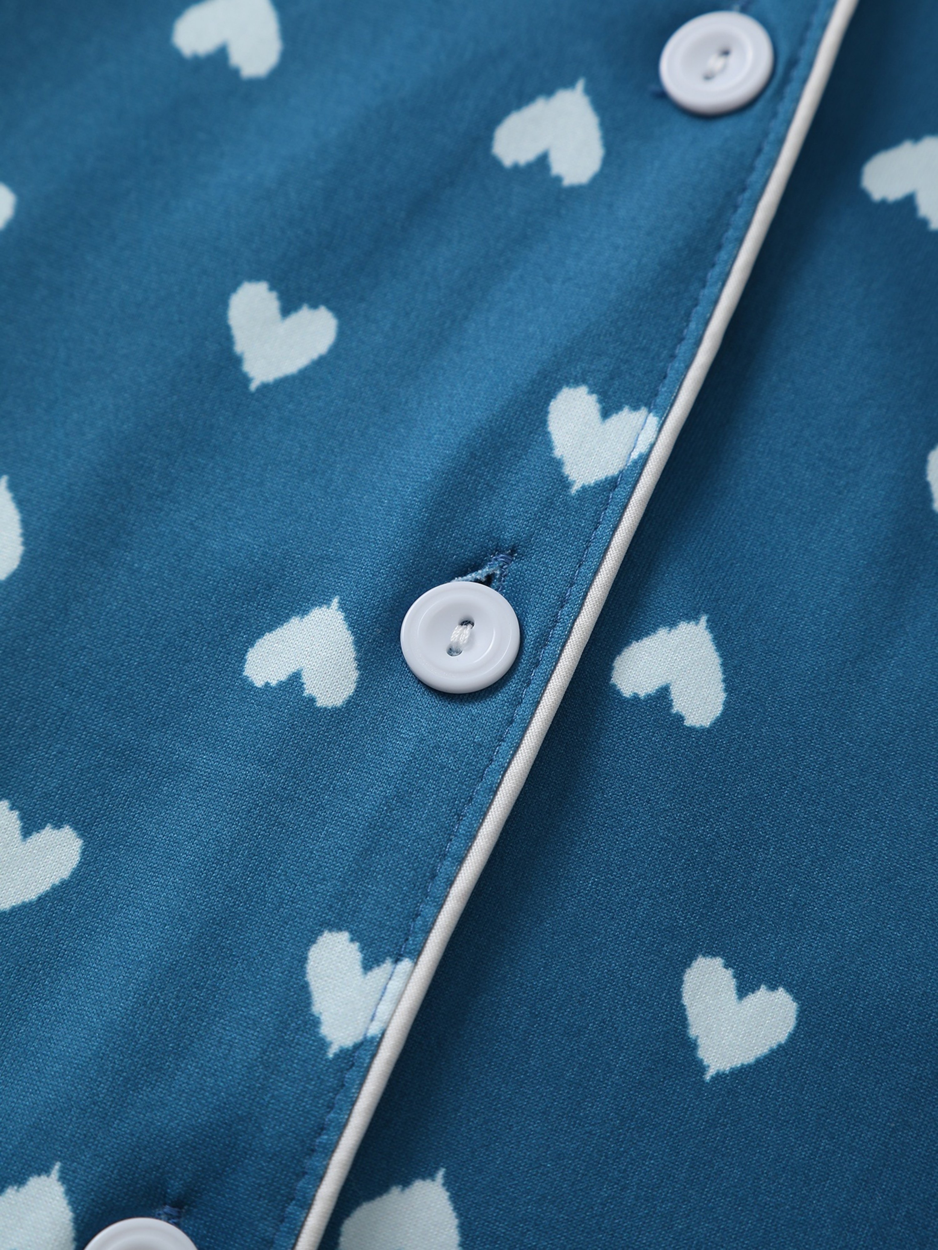 Blue Heart Print Long Sleeve Shirt and Pants Pyjama set