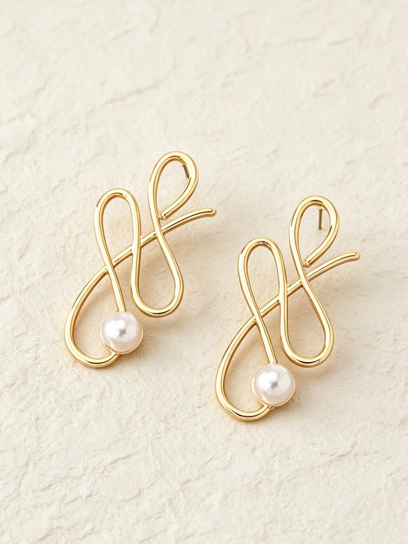 Gold Pearl Abstract Hoop Earrings for Women - Casual Style