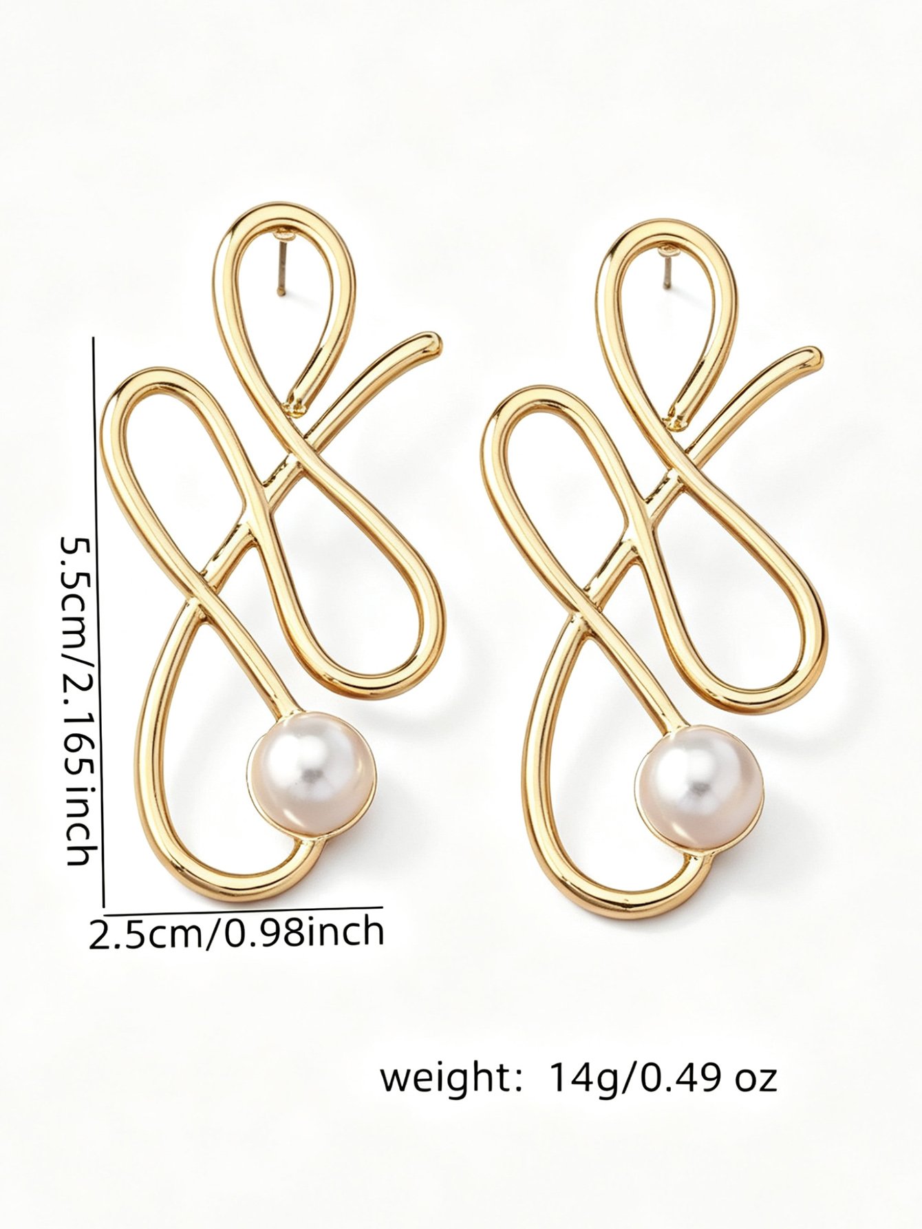 Gold Pearl Abstract Hoop Earrings for Women - Casual Style