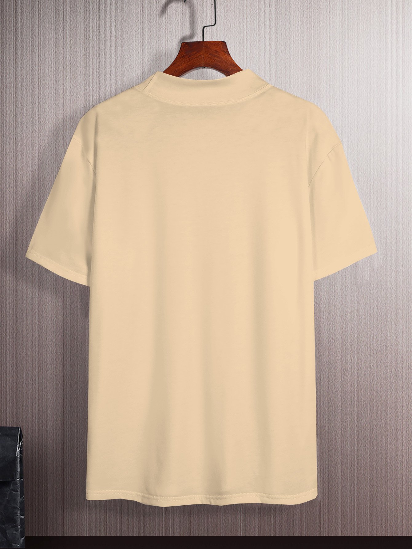 Beige High-Neck Short-Sleeve Regular Fit T-Shirt