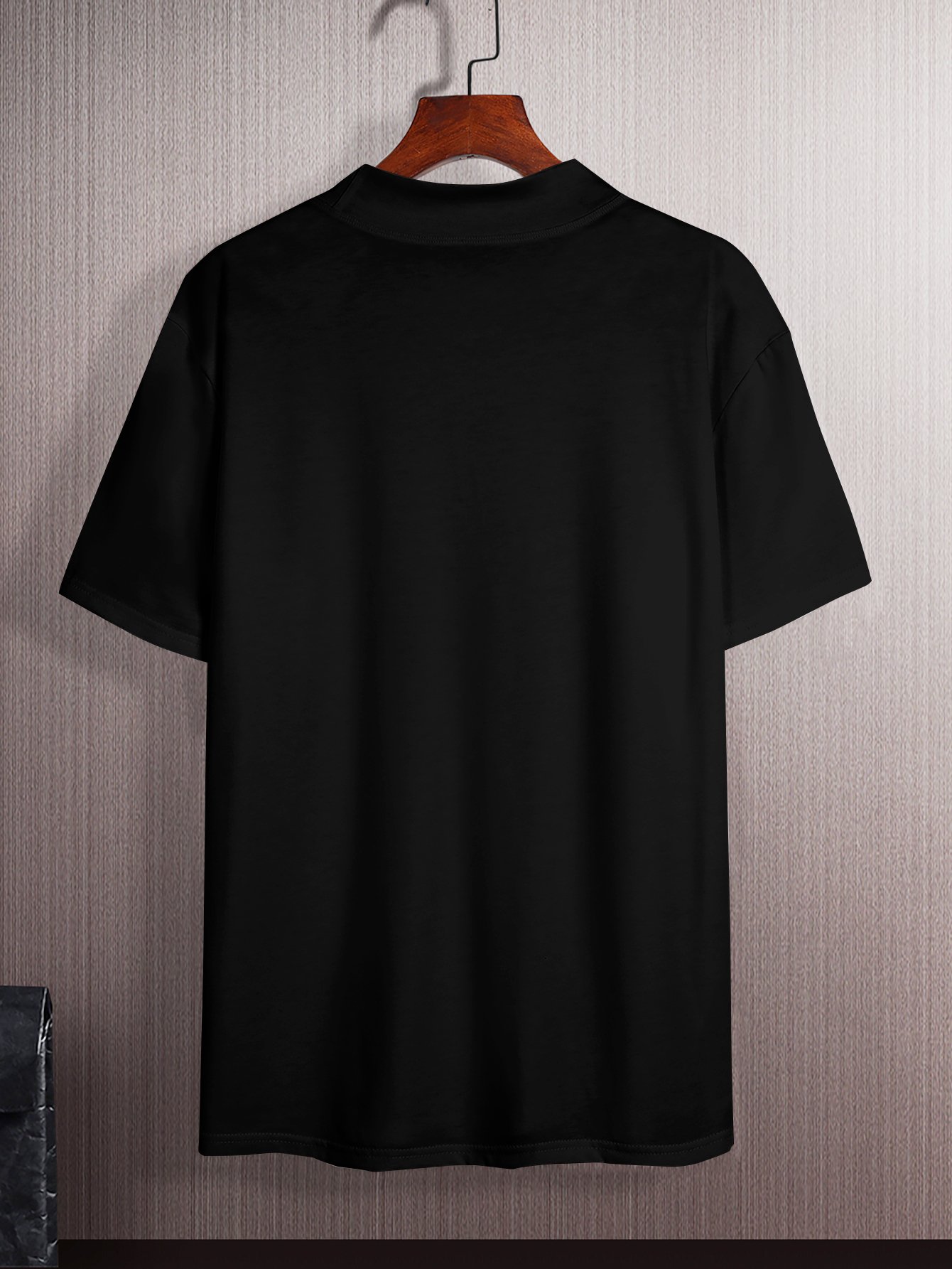 Black High-Neck Short-Sleeve Relaxed Fit T-Shirt