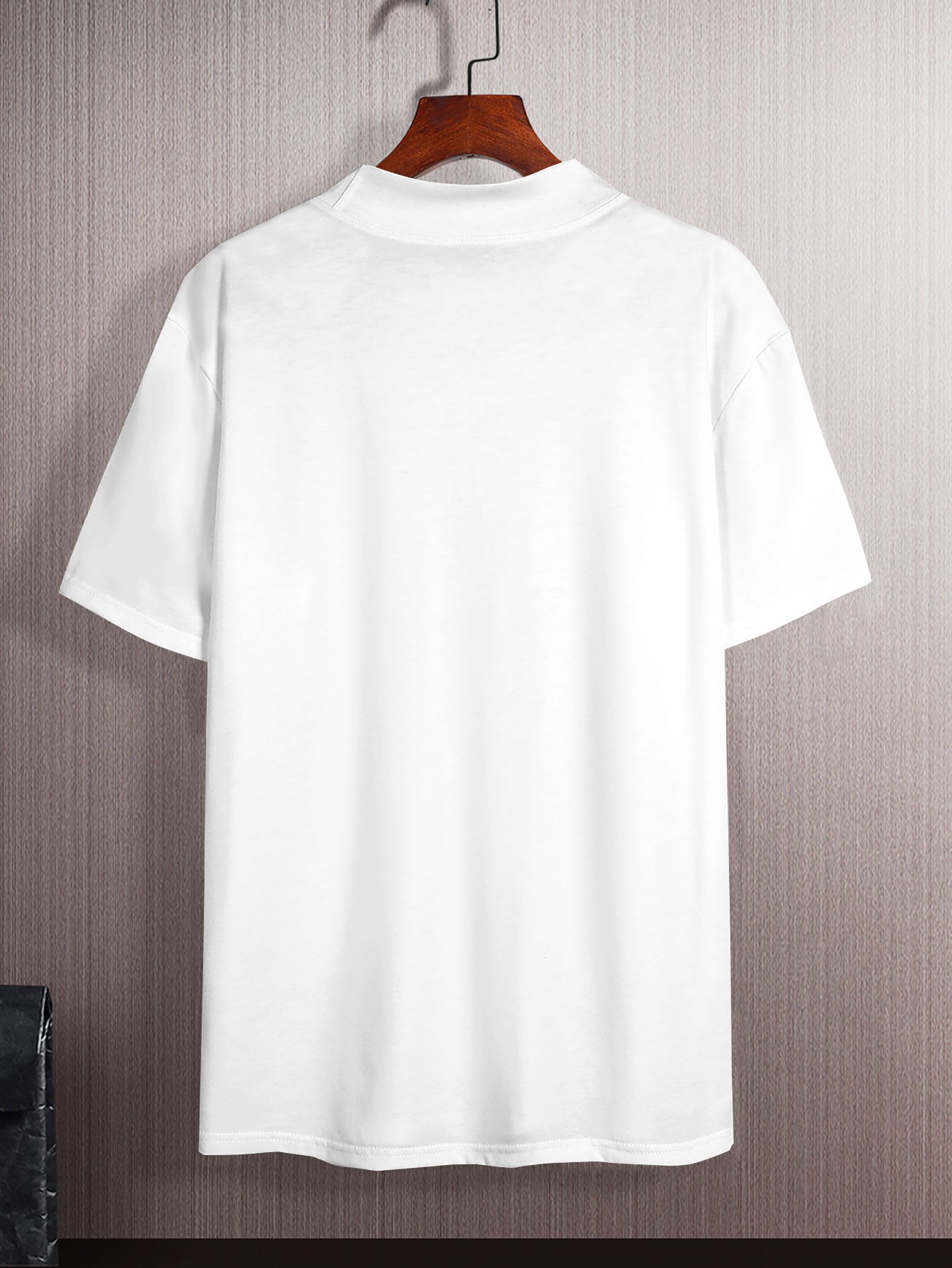 White High-Neck Short-Sleeve Relaxed Fit T-Shirt