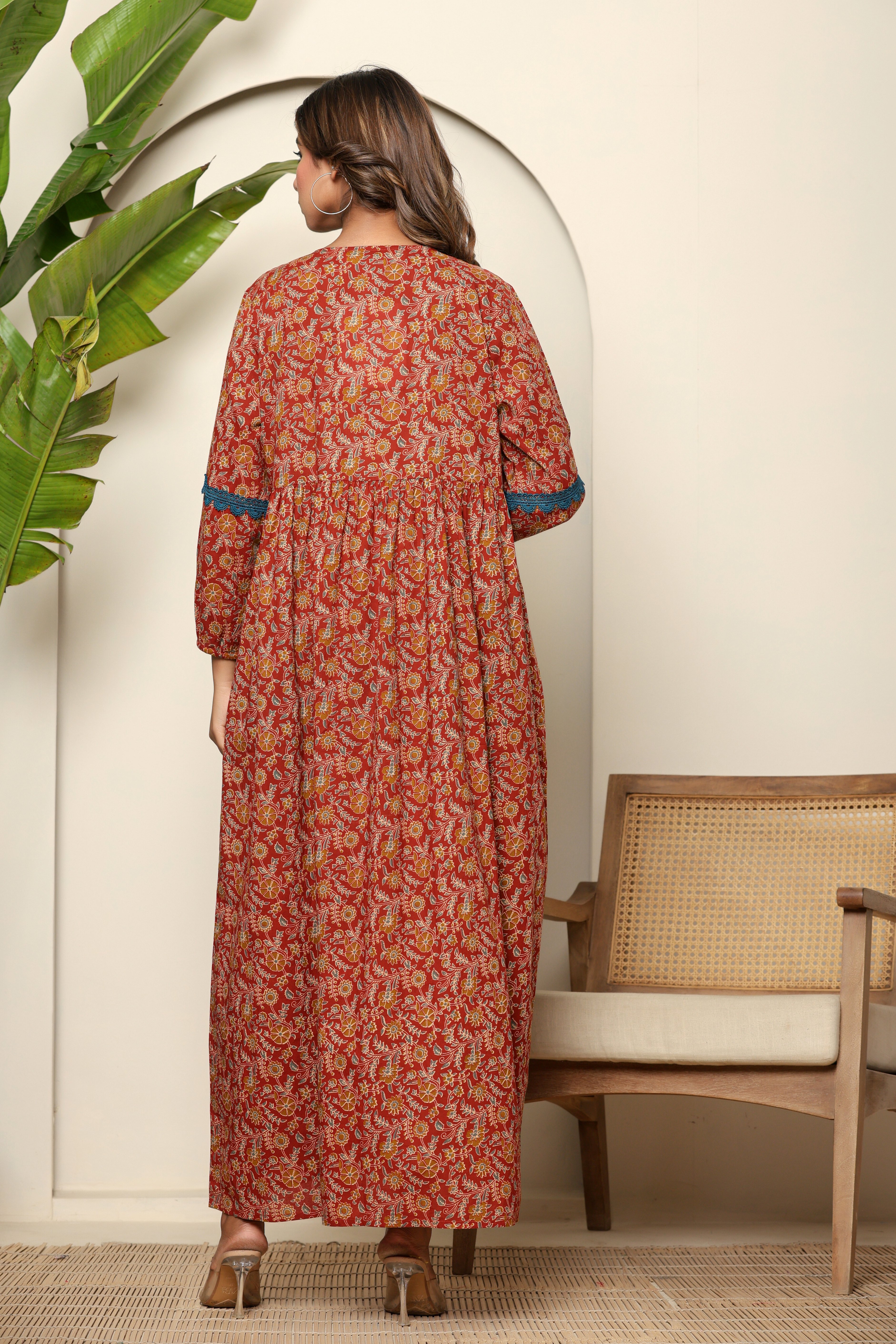 Rust Floral Print Long Sleeve Nightdress