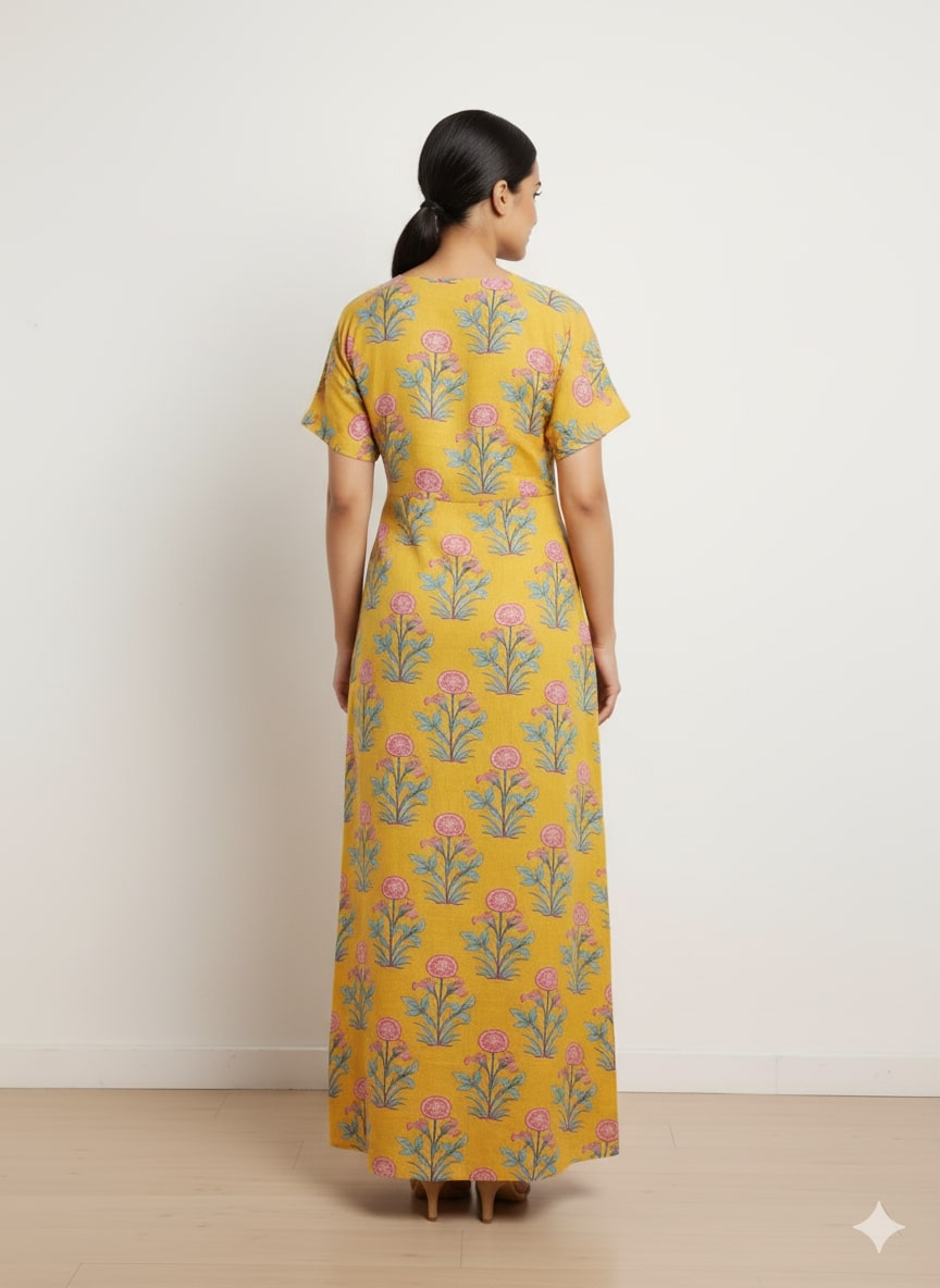 Mustard Floral Print Short Sleeve Nightdress