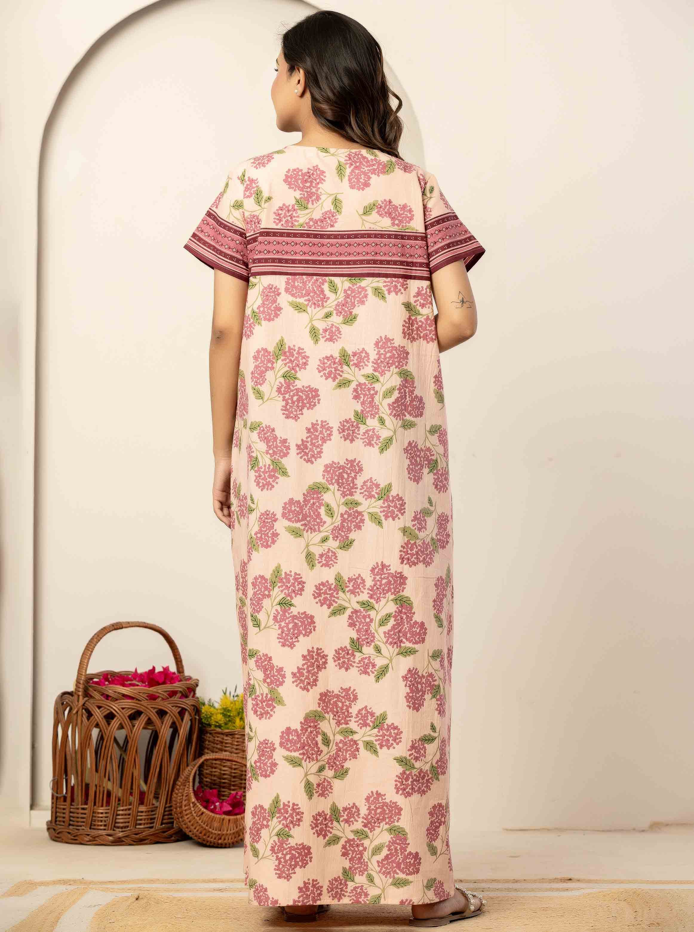 Peach Floral Short Sleeve Cotton Nightdress