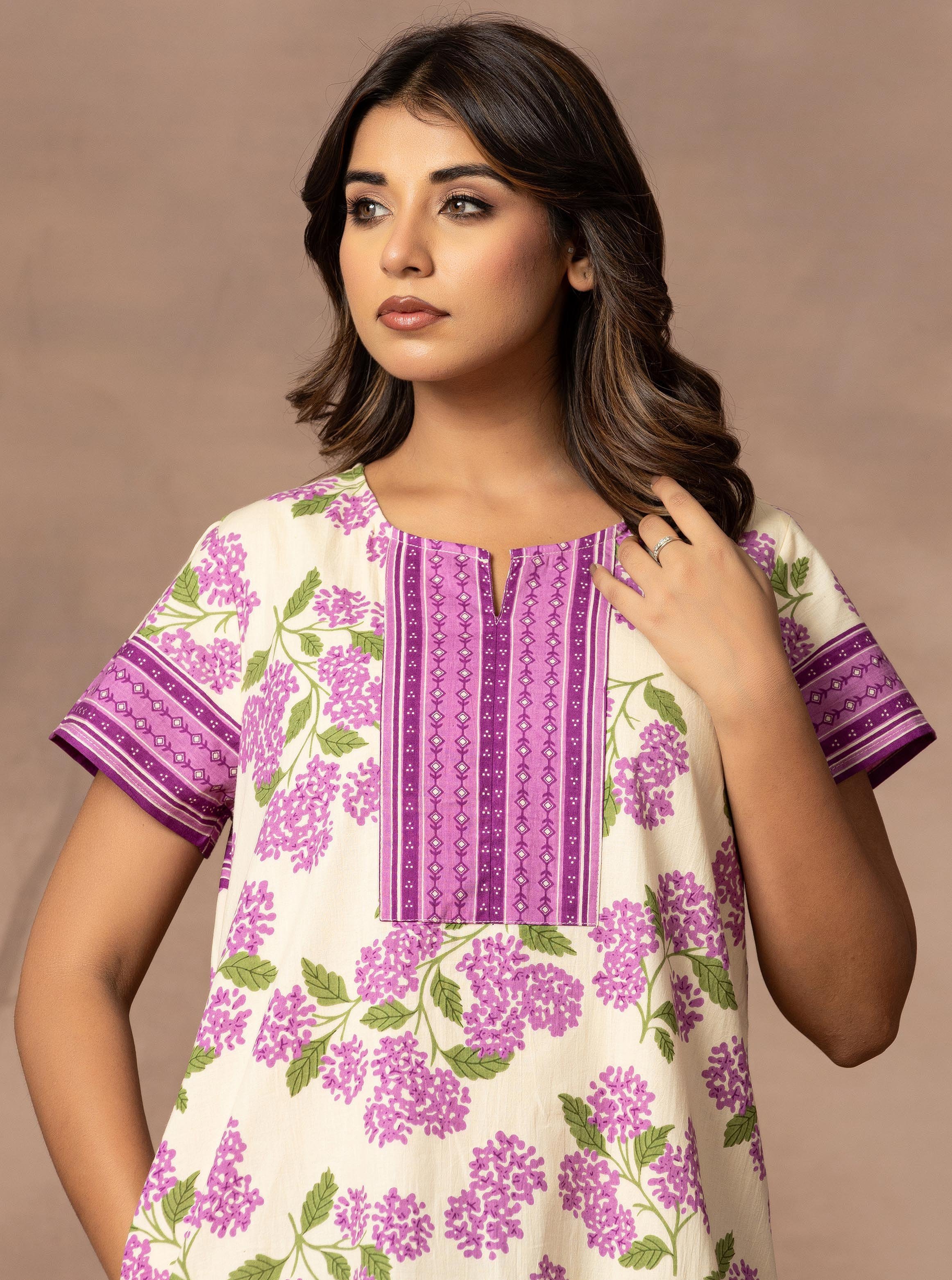 White Floral Cotton Nightdress with Short Sleeves