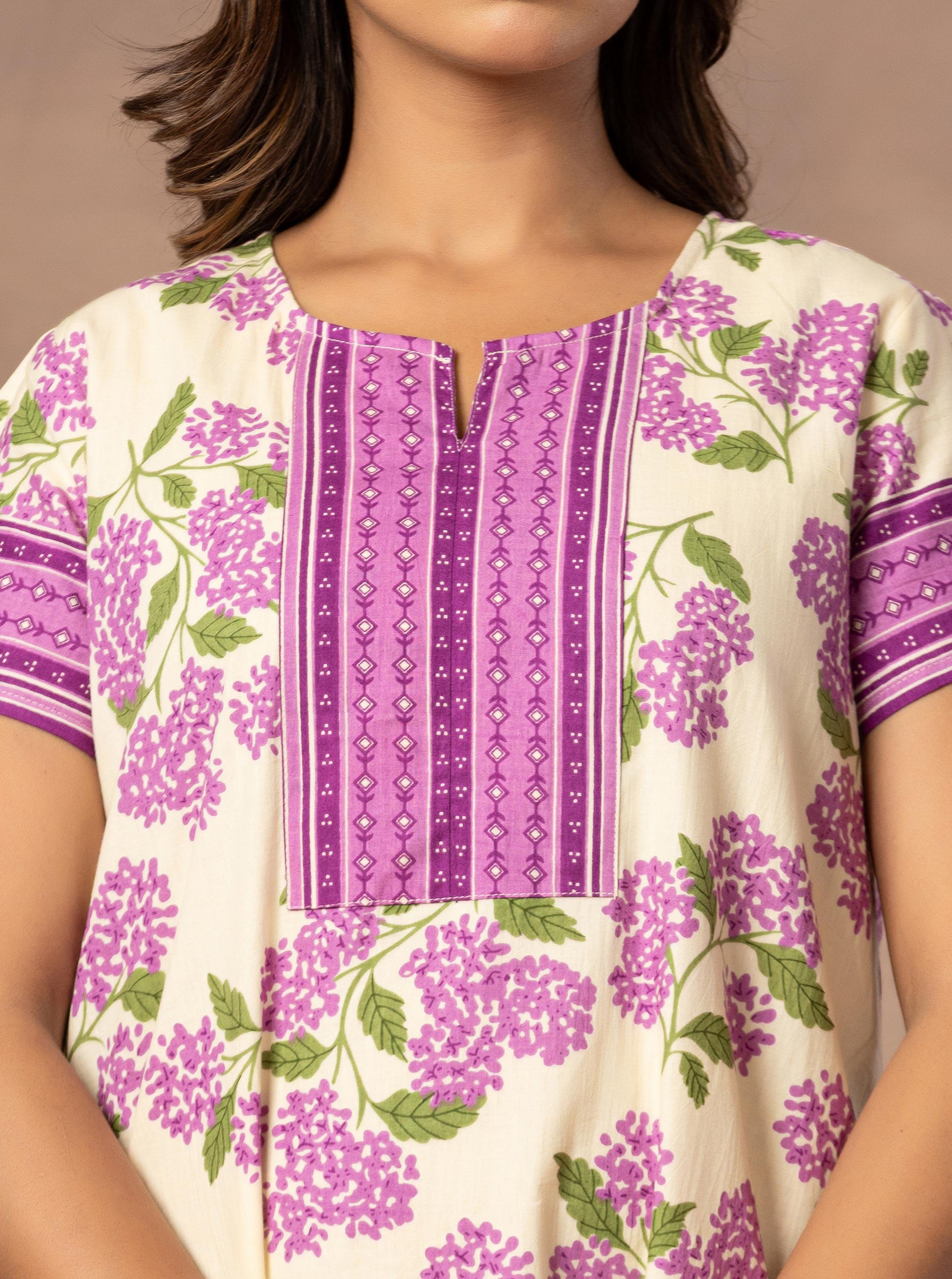 White Floral Cotton Nightdress with Short Sleeves