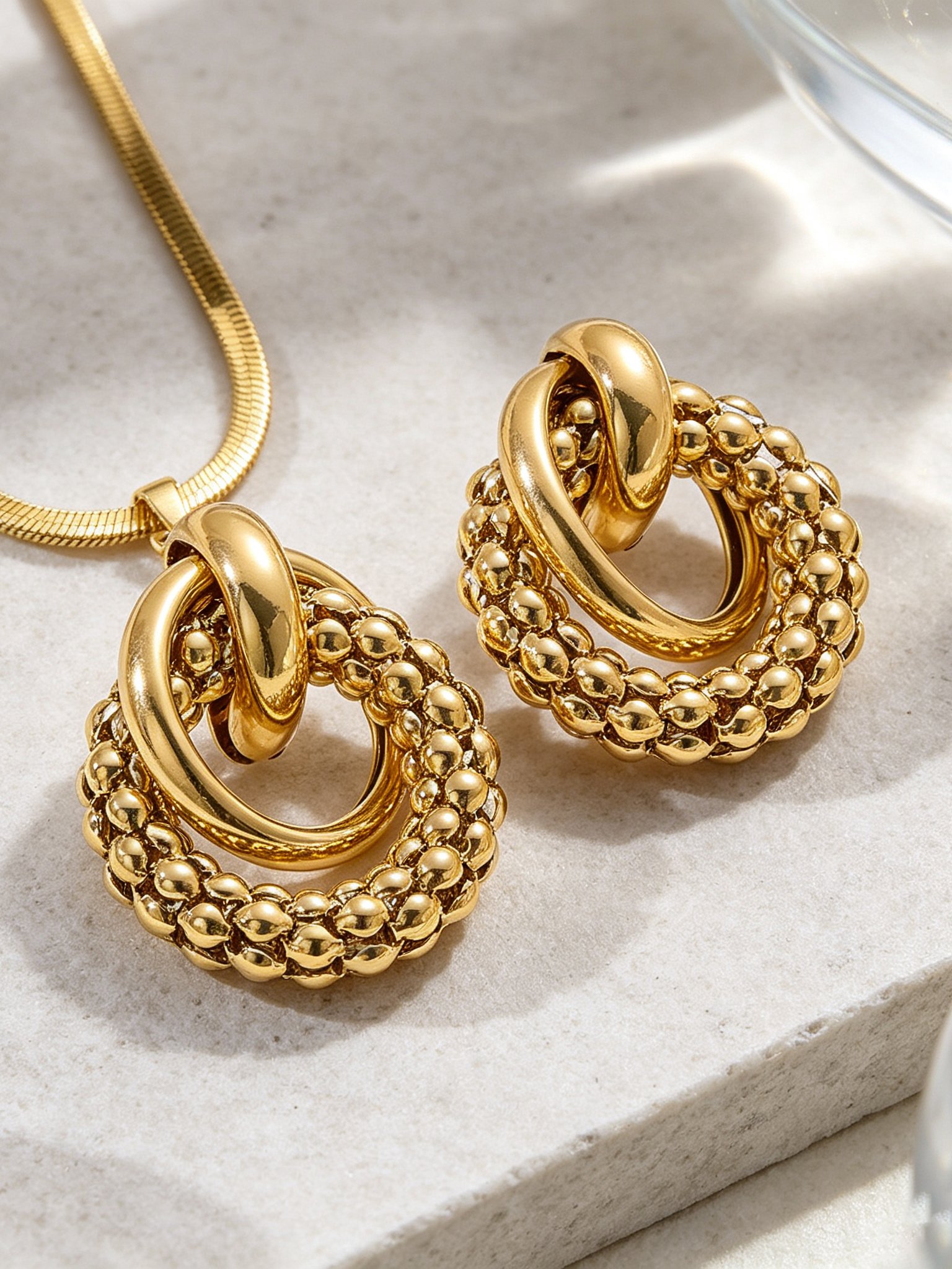 Golden Stainless Steel Necklace and Earrings Set