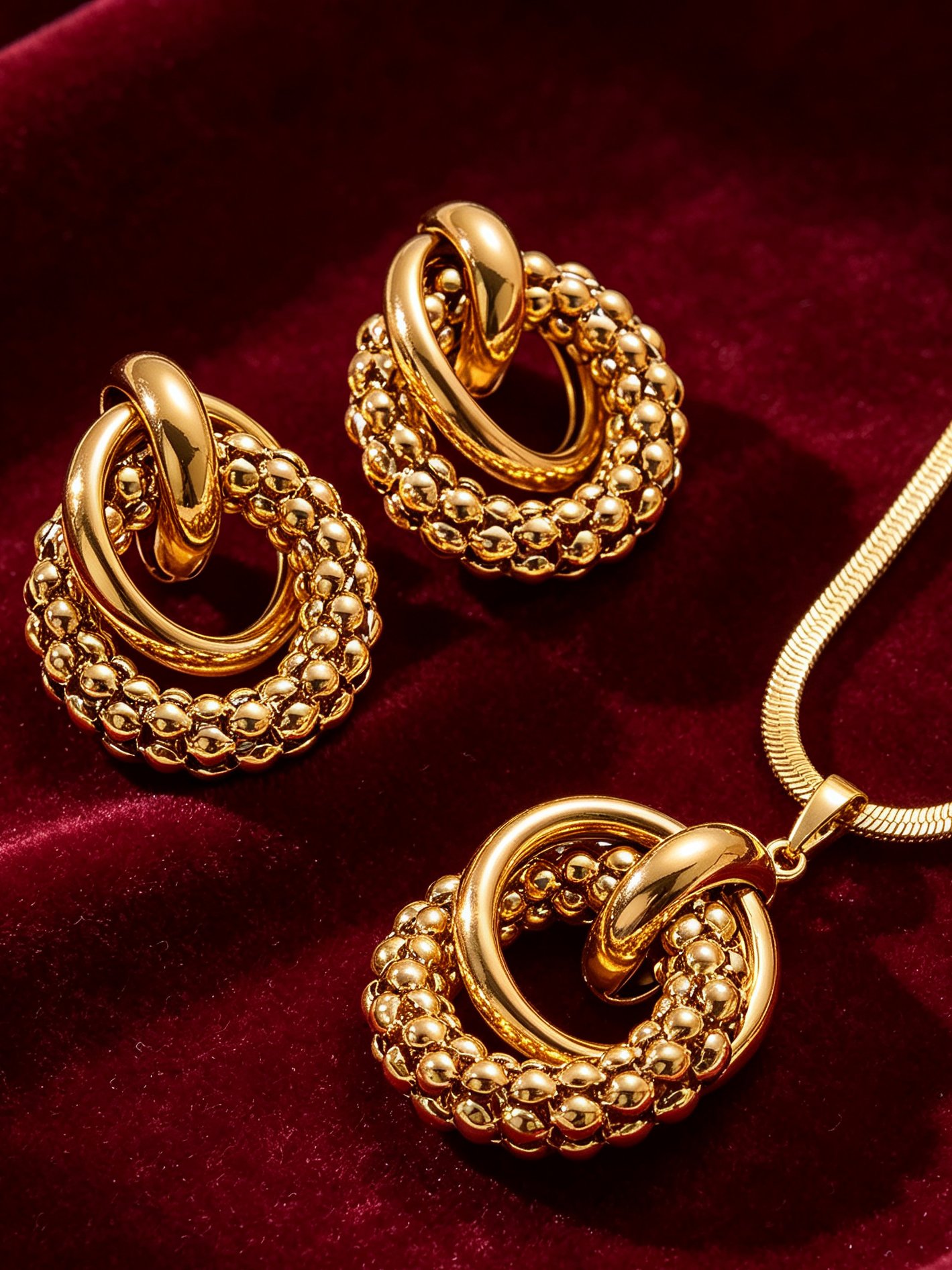 Golden Stainless Steel Necklace and Earrings Set