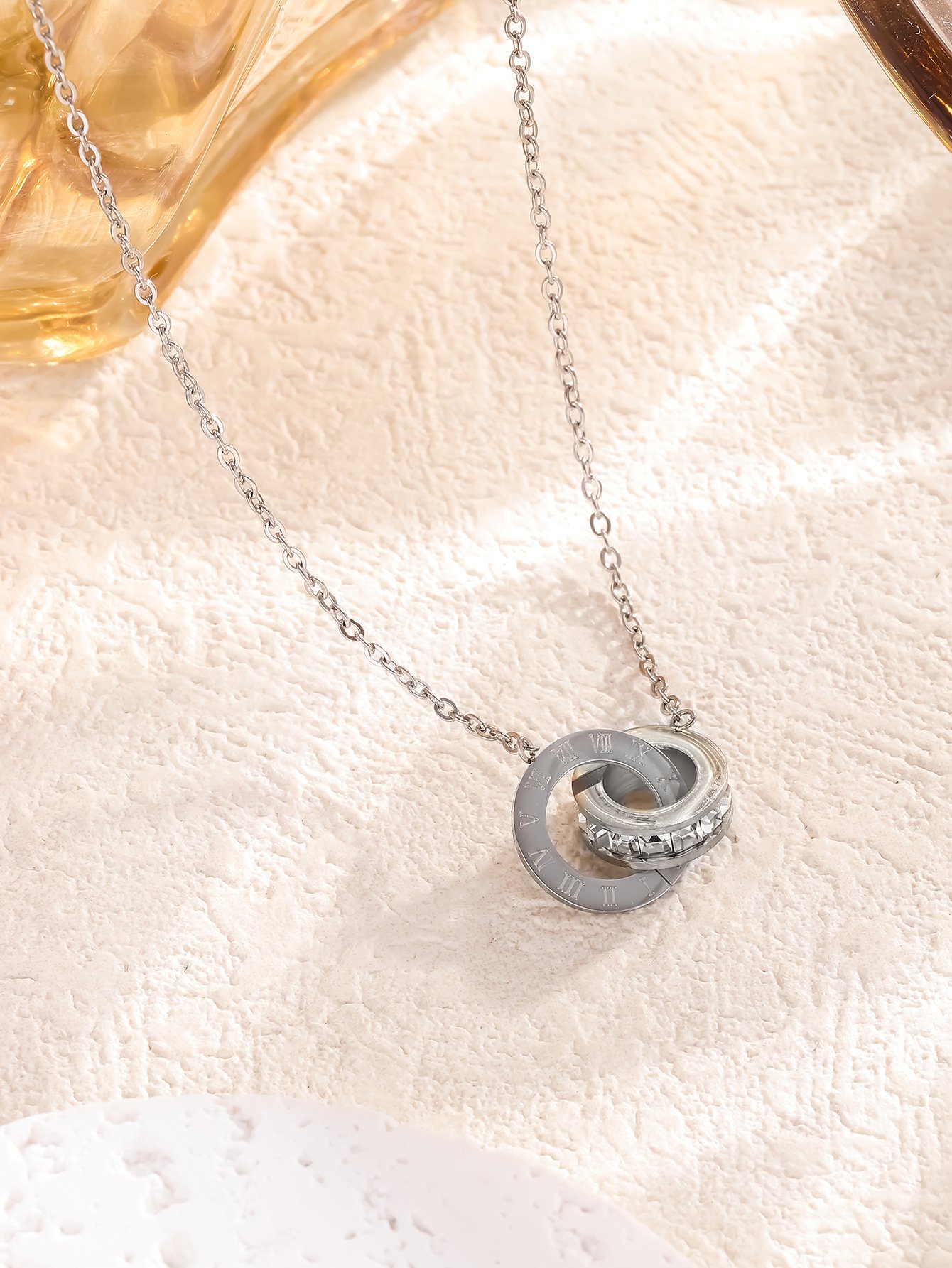 Silver Stainless Steel Interlocking Circles Jewelry Set with Necklace, Bracelet and Earrings