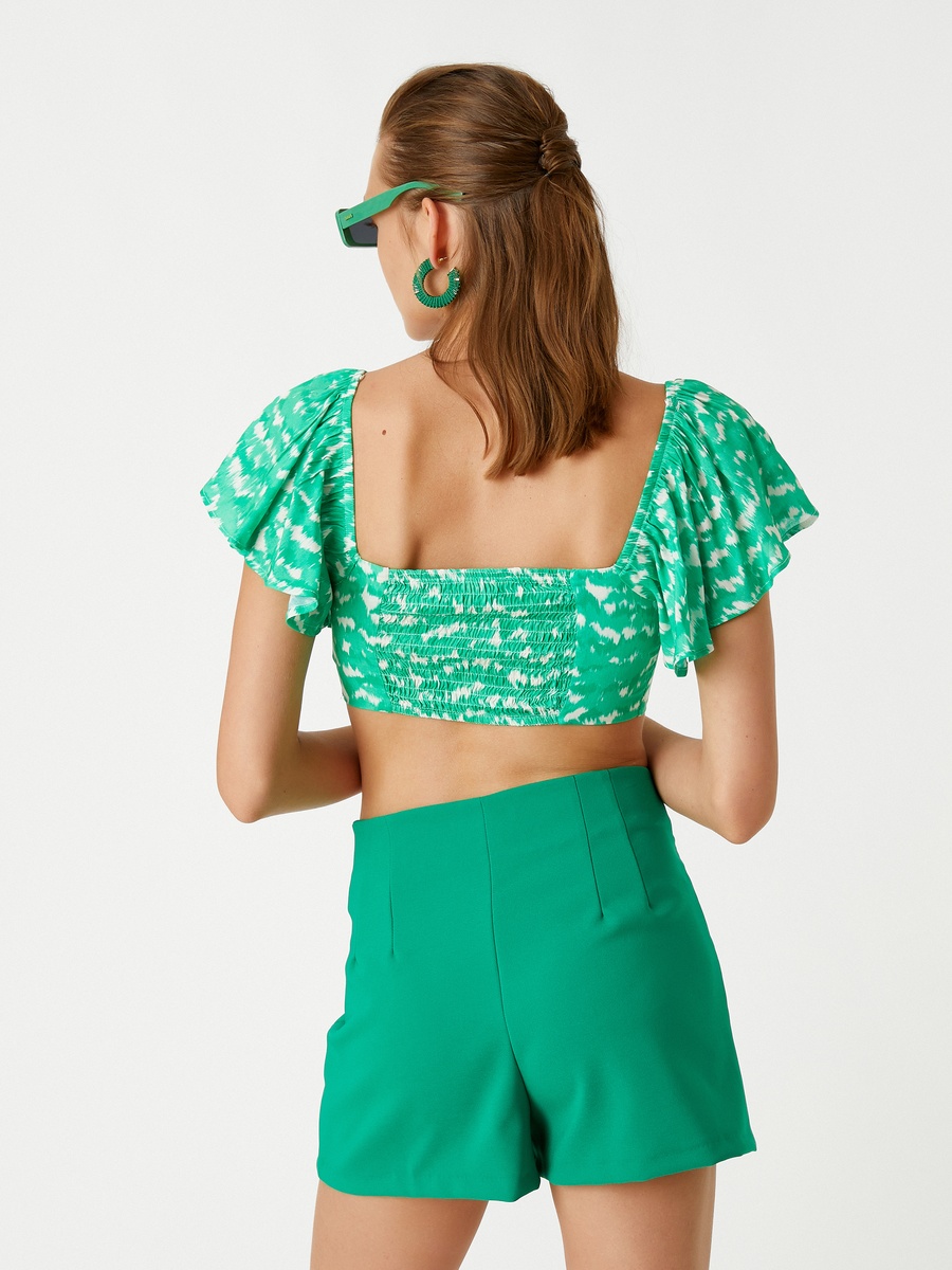 Printed Crop Blouse with Flared Sleeves