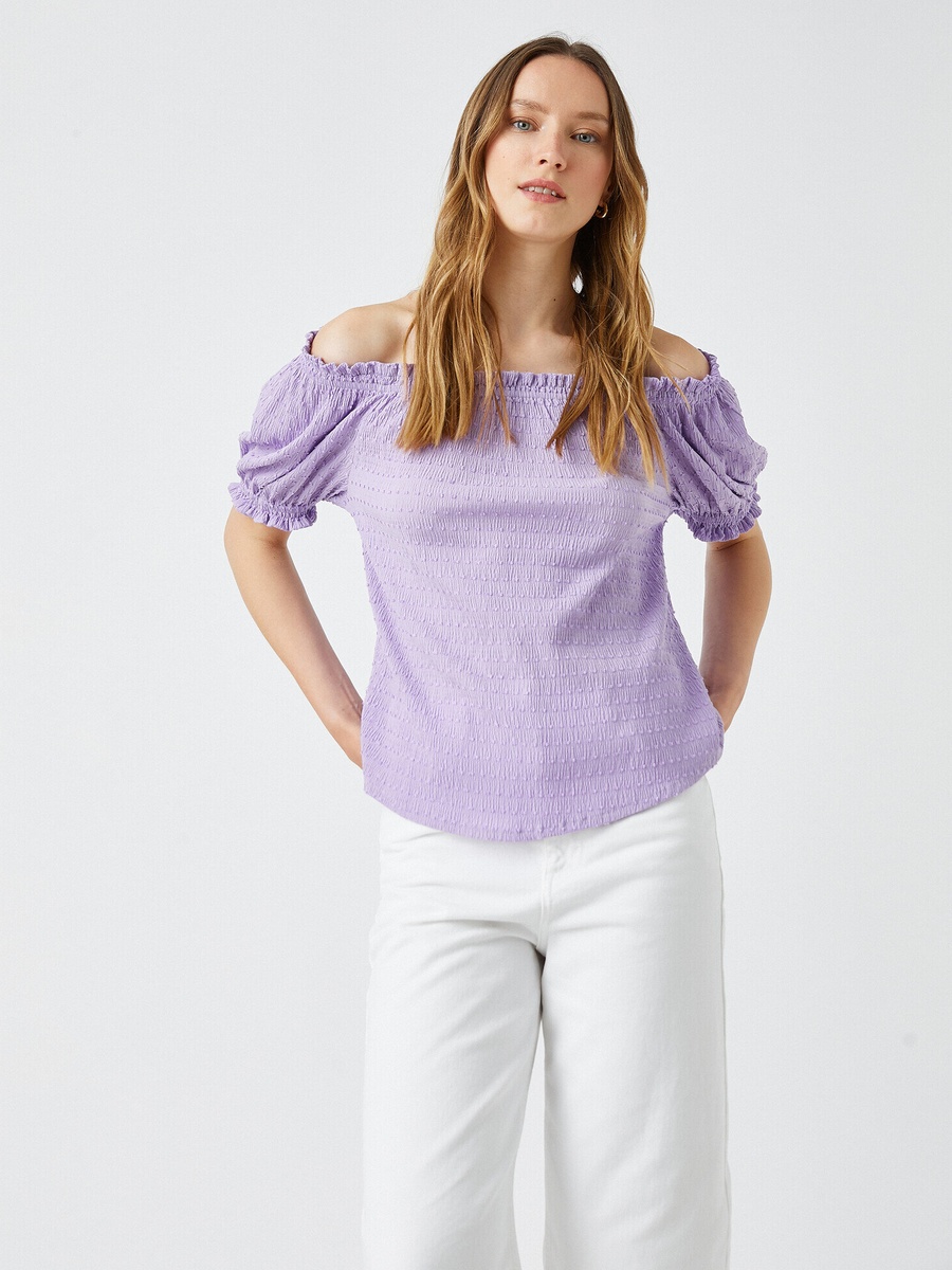 Off-Shoulder Blouse with Short Puff Sleeves