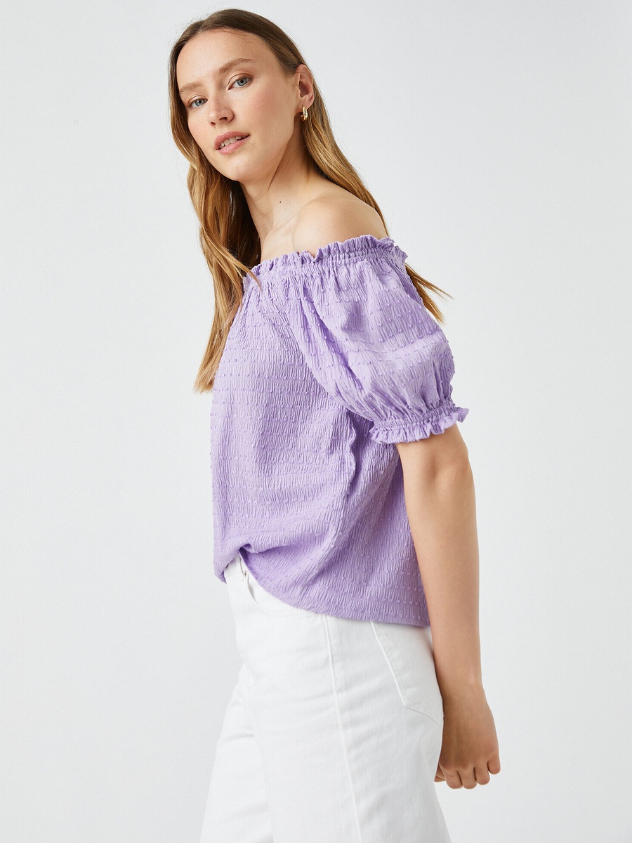Off-Shoulder Blouse with Short Puff Sleeves