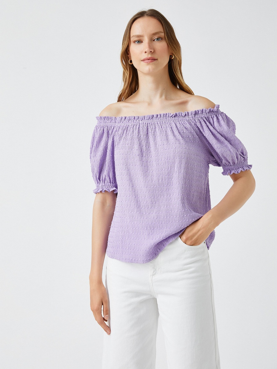 Off-Shoulder Blouse with Short Puff Sleeves