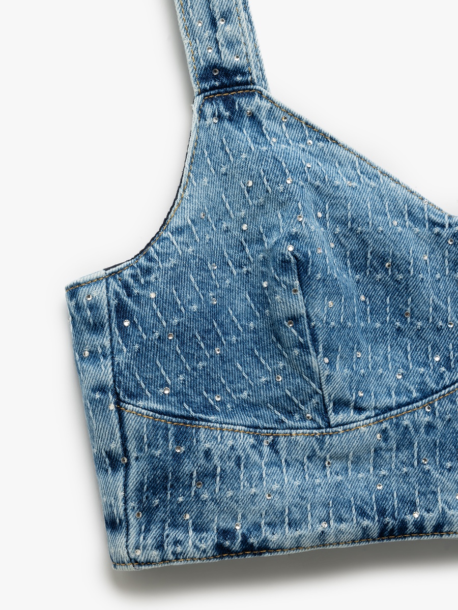V Neck Sleeveless Crop Blouse