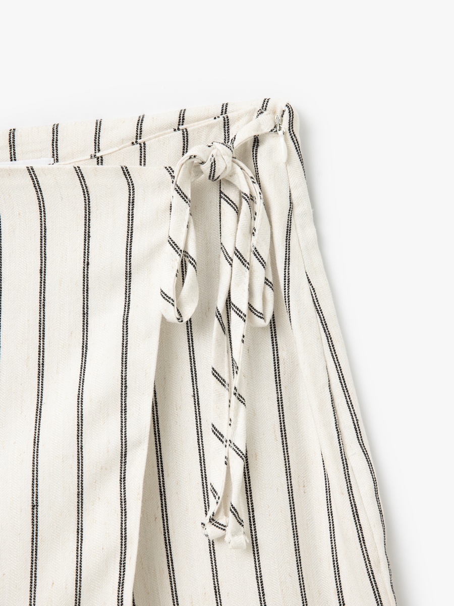 Striped Linen Blend Tie Detail Skort