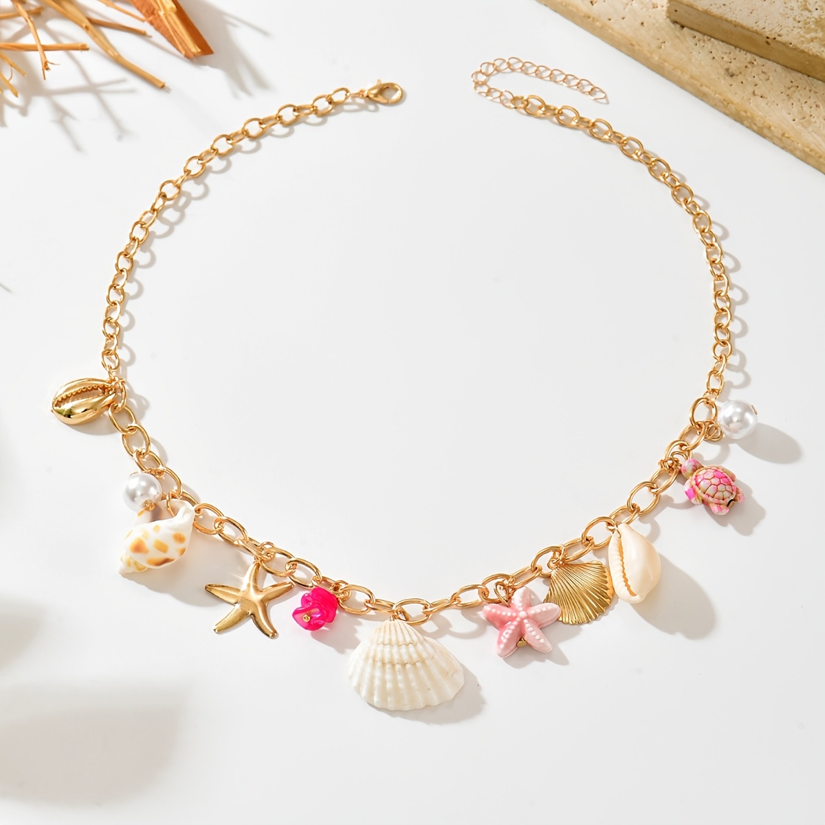 Multi-Charm Ocean-Inspired Necklace with Shells and Starfish