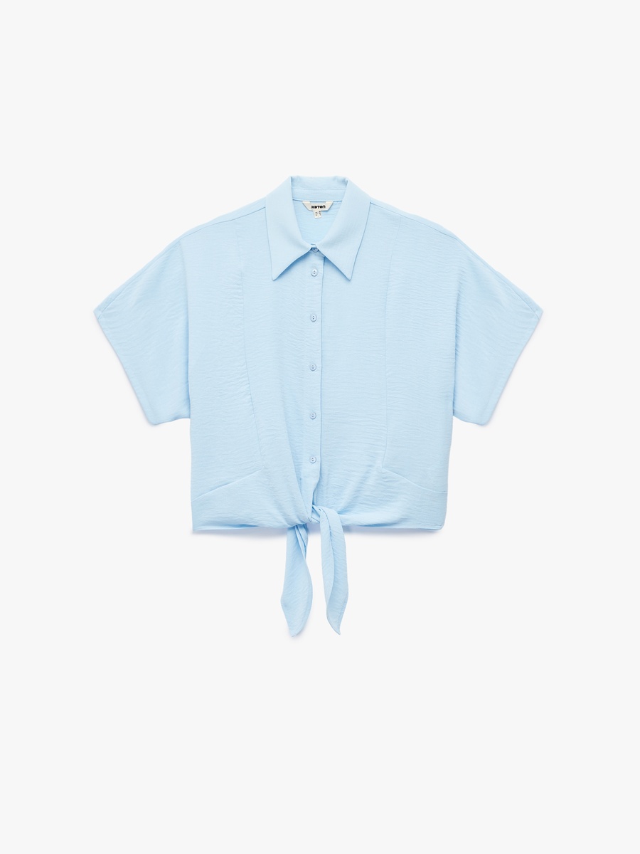 Solid Short Sleeves Crop Shirt
