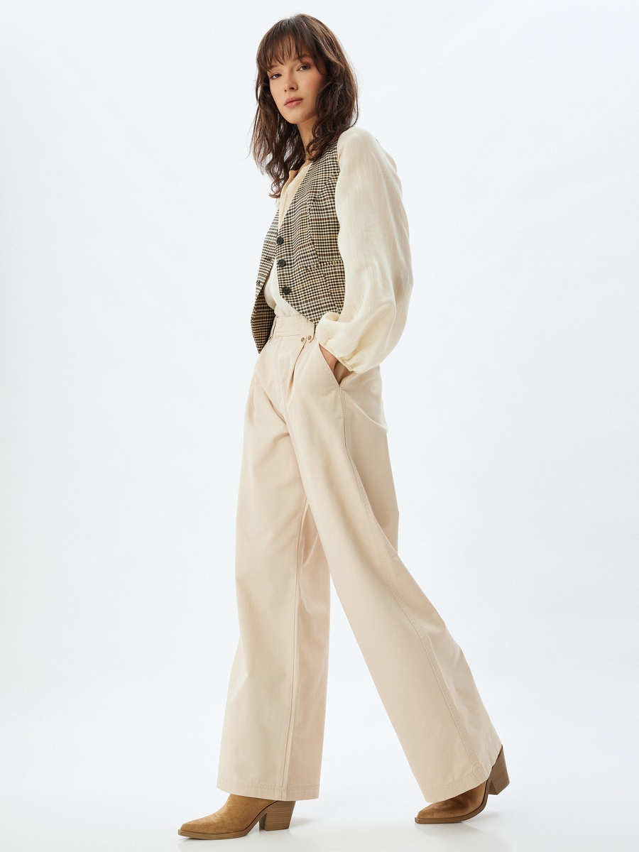 Mid Rise Wide Leg Cotton Canvas Pants