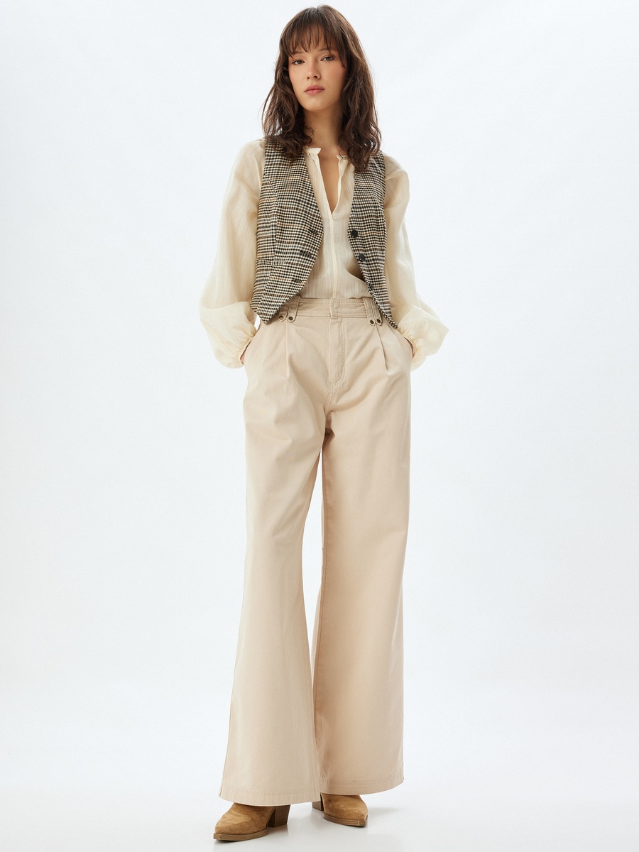 Mid Rise Wide Leg Cotton Canvas Pants