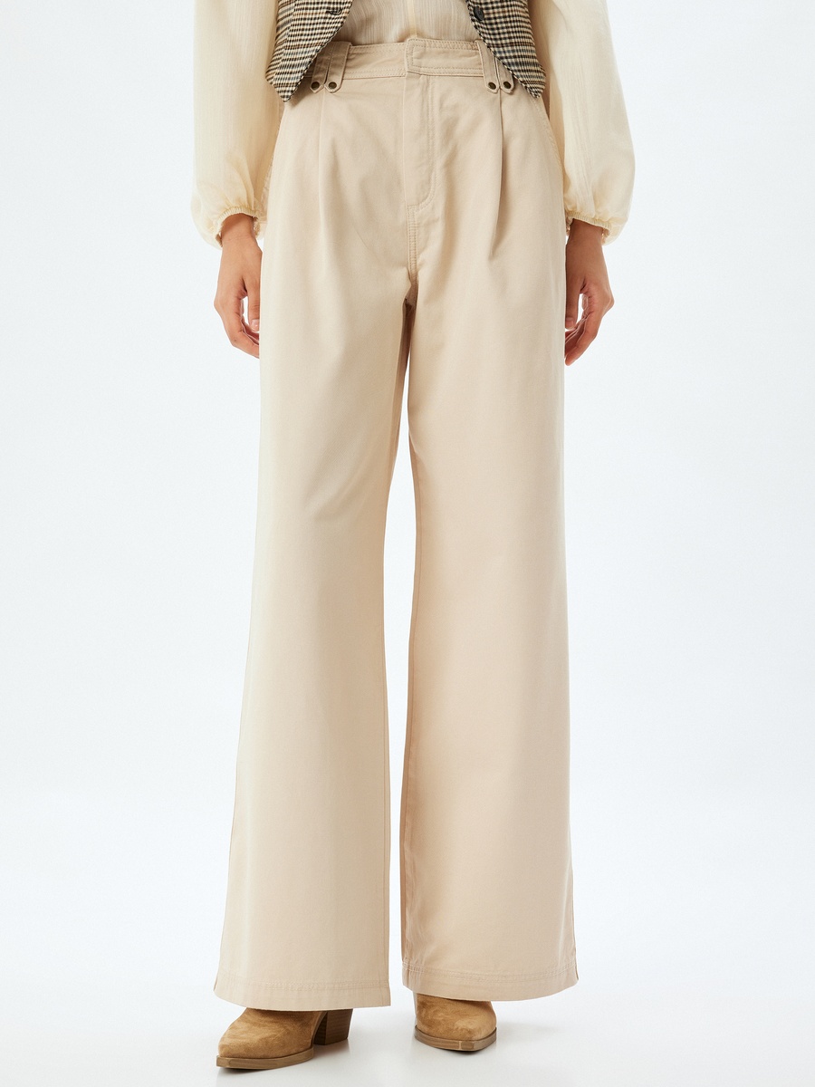Mid Rise Wide Leg Cotton Canvas Pants