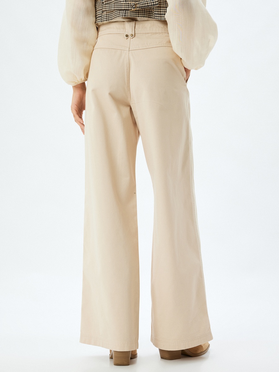 Mid Rise Wide Leg Cotton Canvas Pants