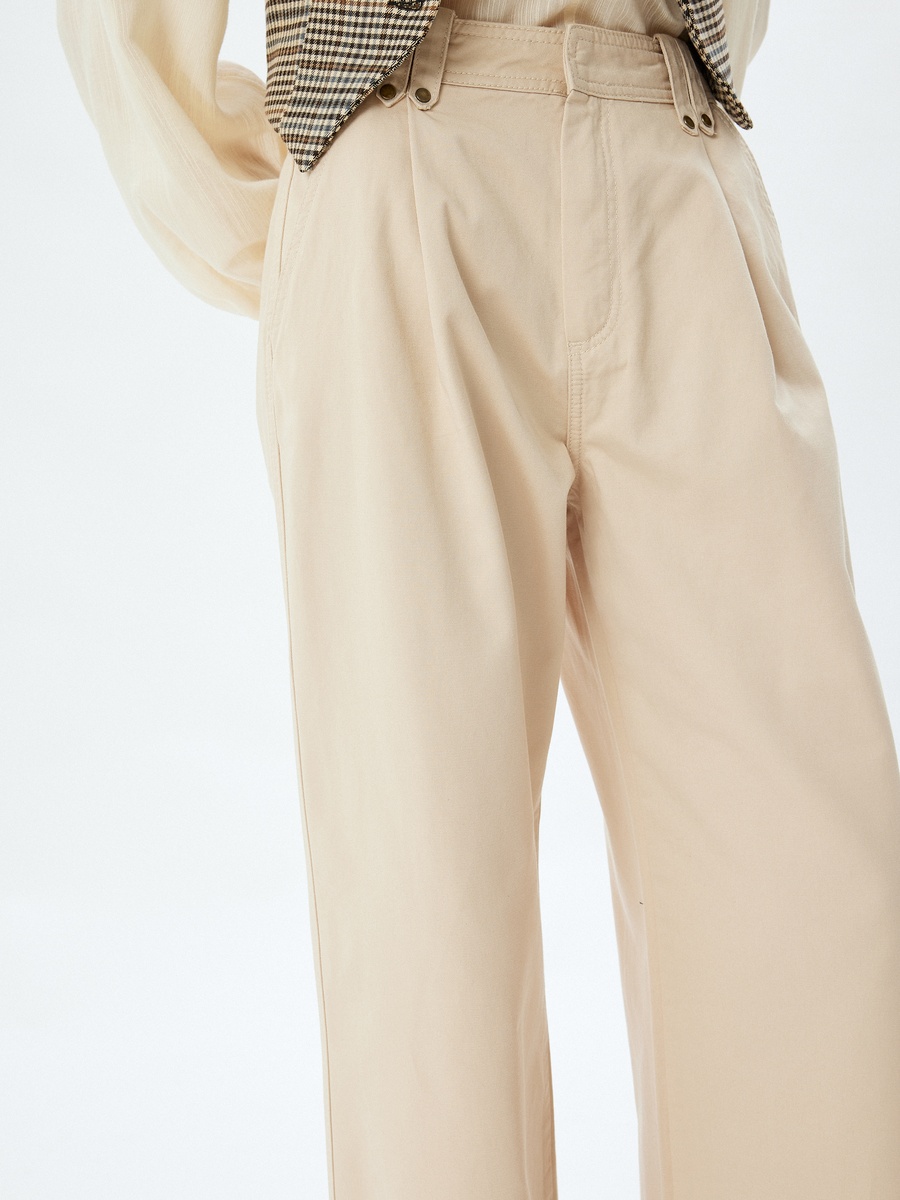 Mid Rise Wide Leg Cotton Canvas Pants