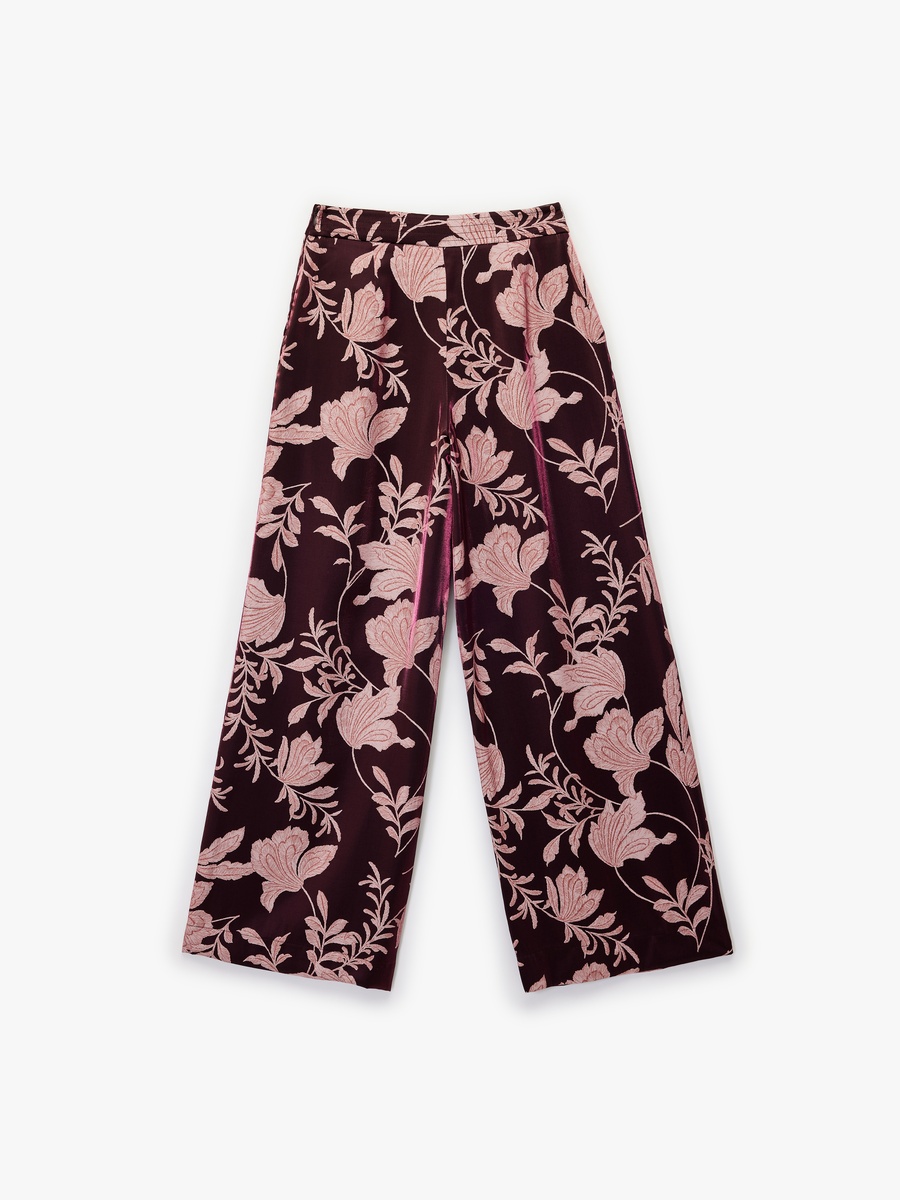Floral Wide Leg Satin Trousers with Pocket